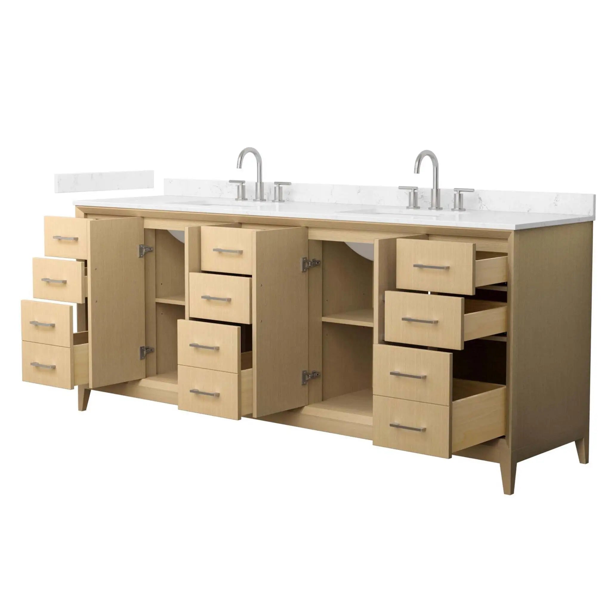 84" Janna Double Bathroom Vanity in White Oak with Brushed Nickel Trim by Wyndham