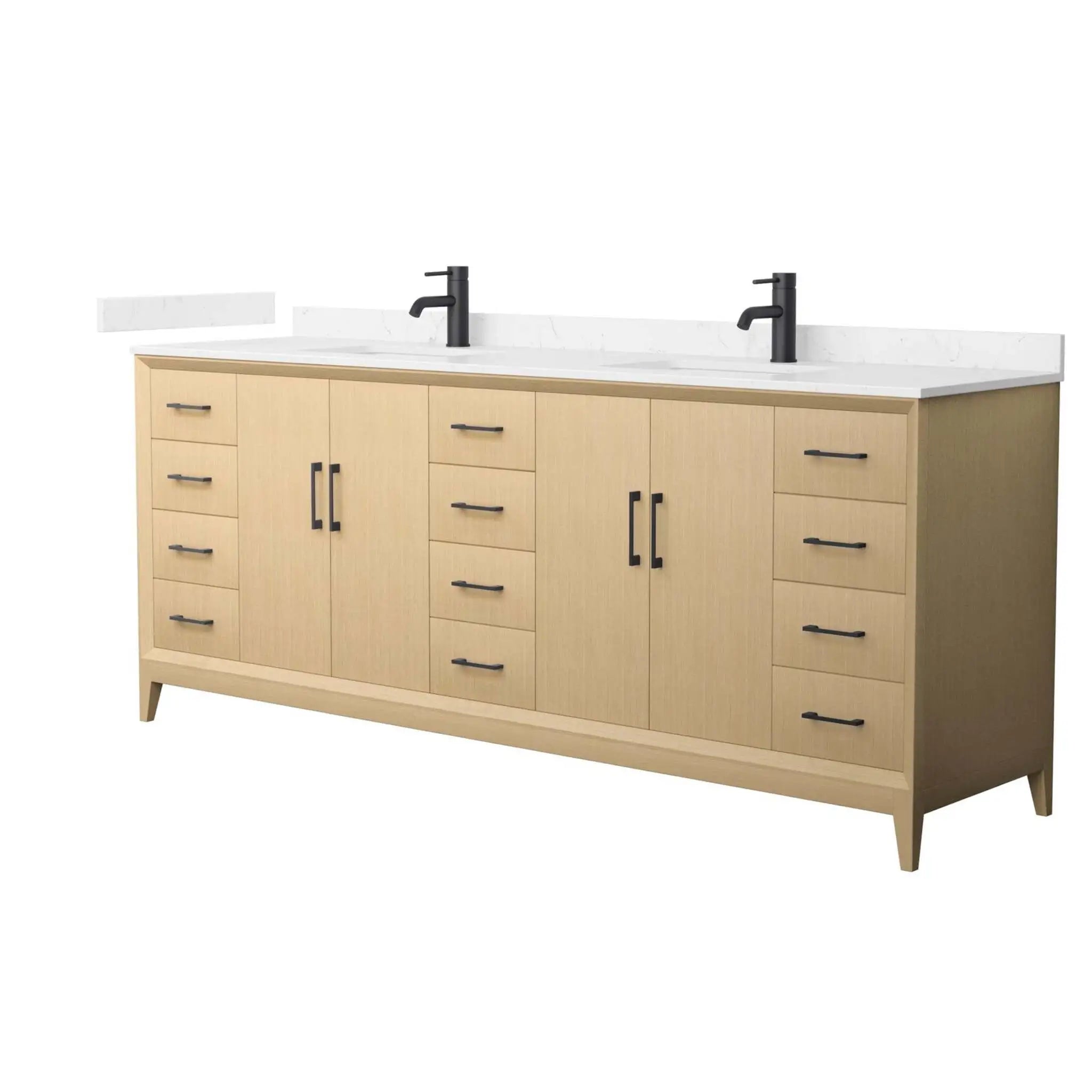 84" Janna Double Bathroom Vanity in White Oak with Matte Black Trim by Wyndham