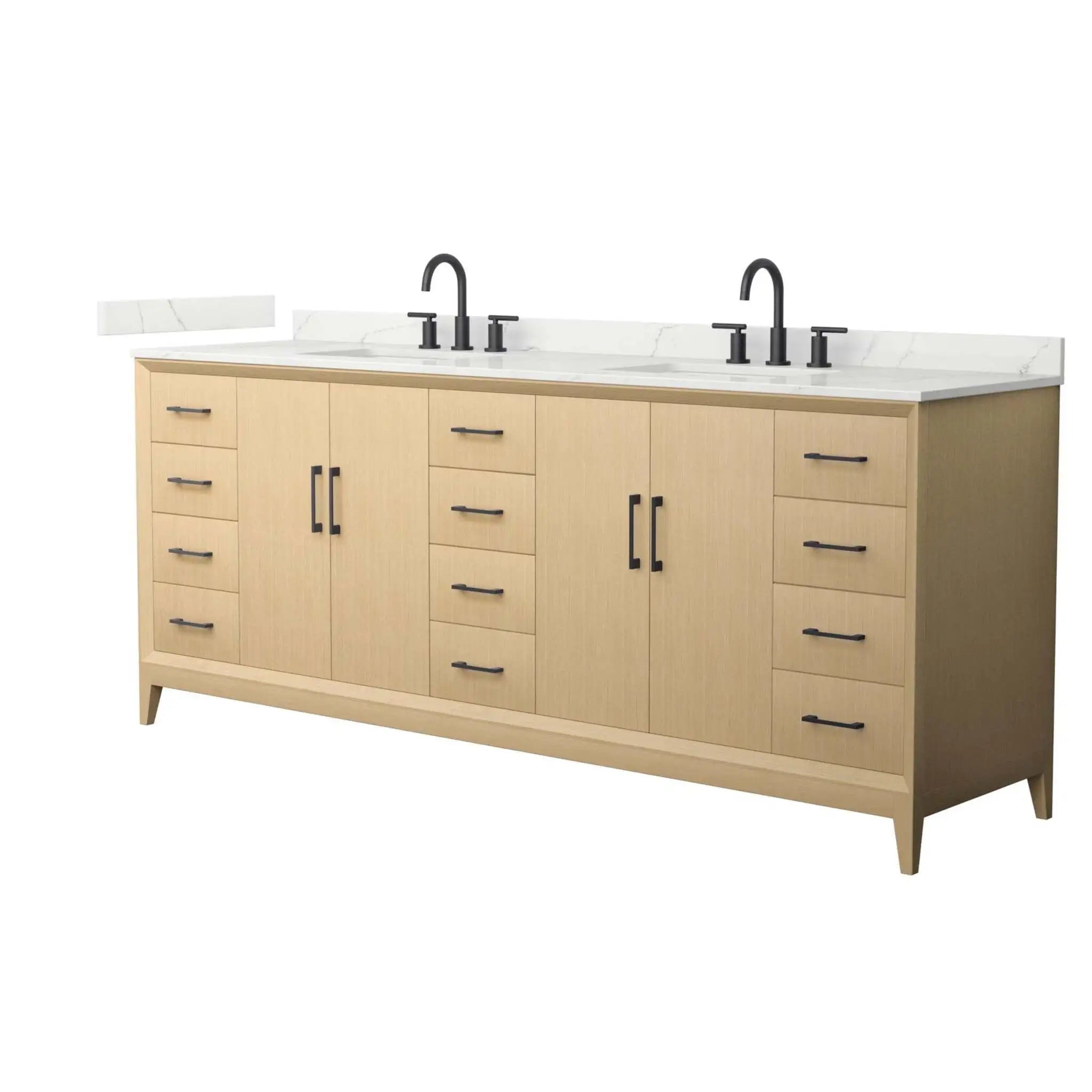 84" Janna Double Bathroom Vanity in White Oak with Matte Black Trim by Wyndham