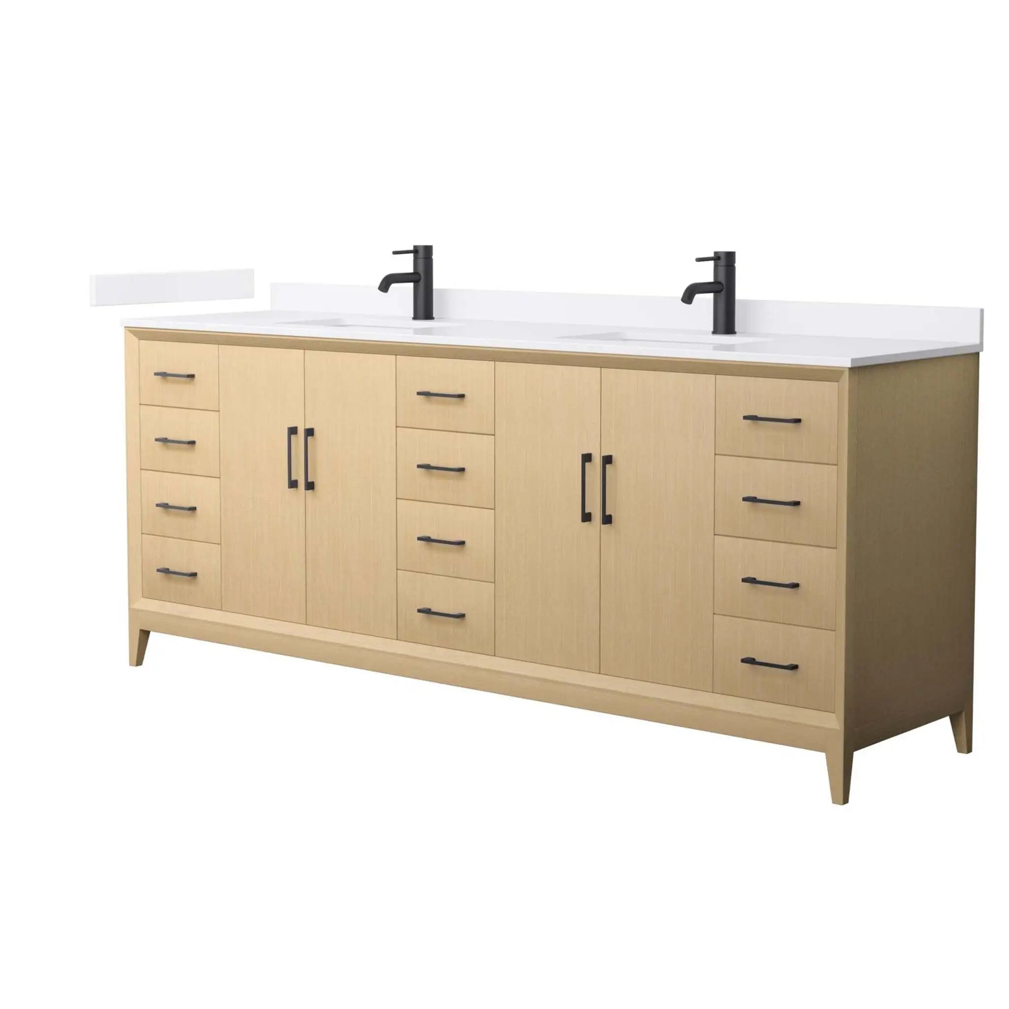 84" Janna Double Bathroom Vanity in White Oak with Matte Black Trim by Wyndham
