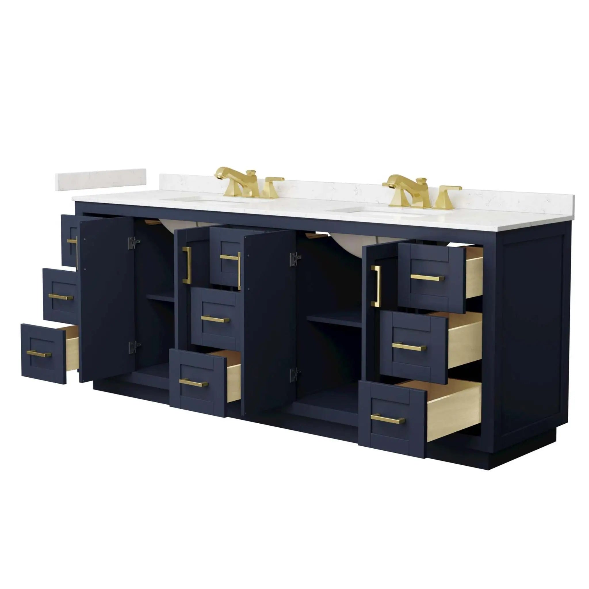 84" Miranda Double Bathroom Vanity in Dark Blue with Brushed Gold Trim by Wyndham