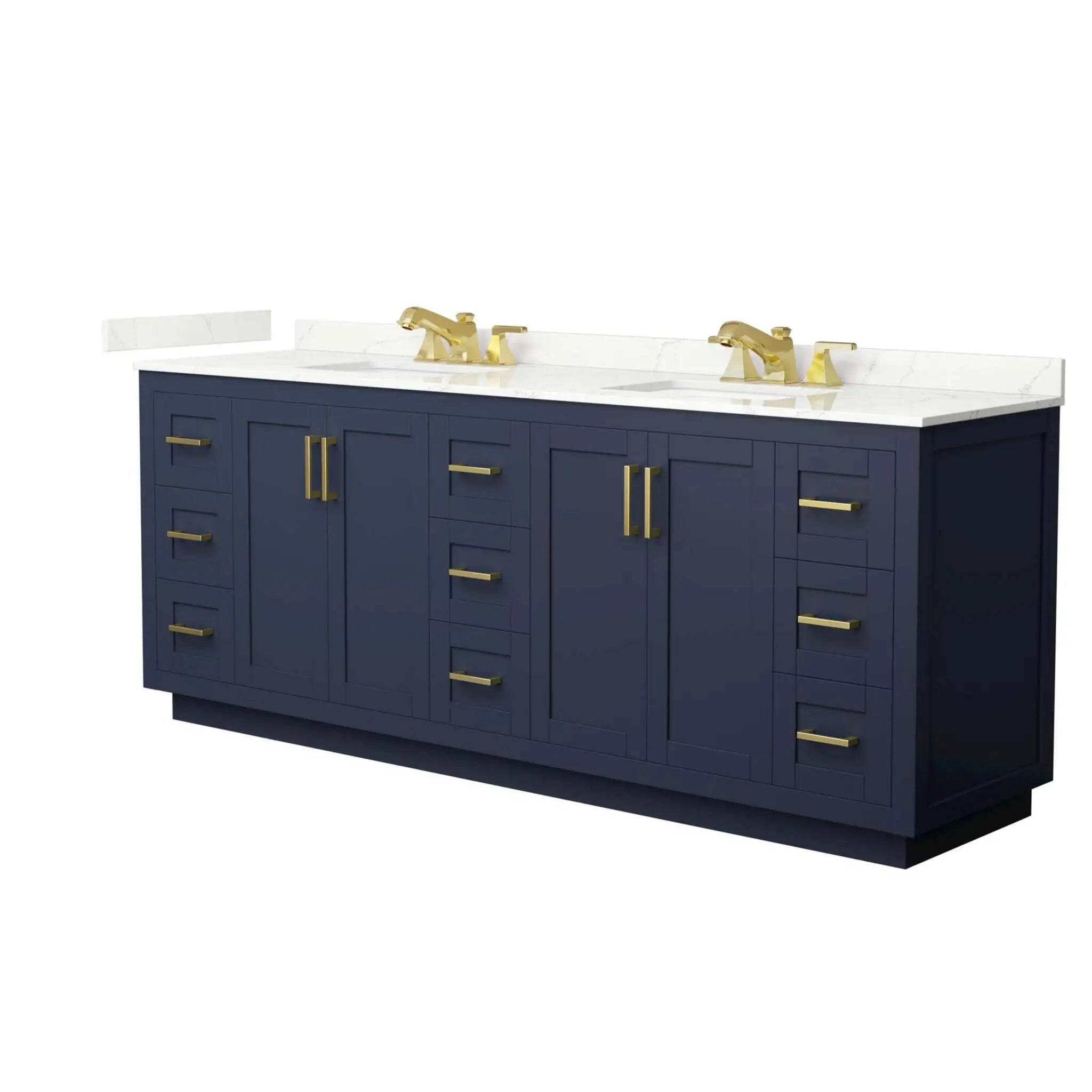 84" Miranda Double Bathroom Vanity in Dark Blue with Brushed Gold Trim by Wyndham