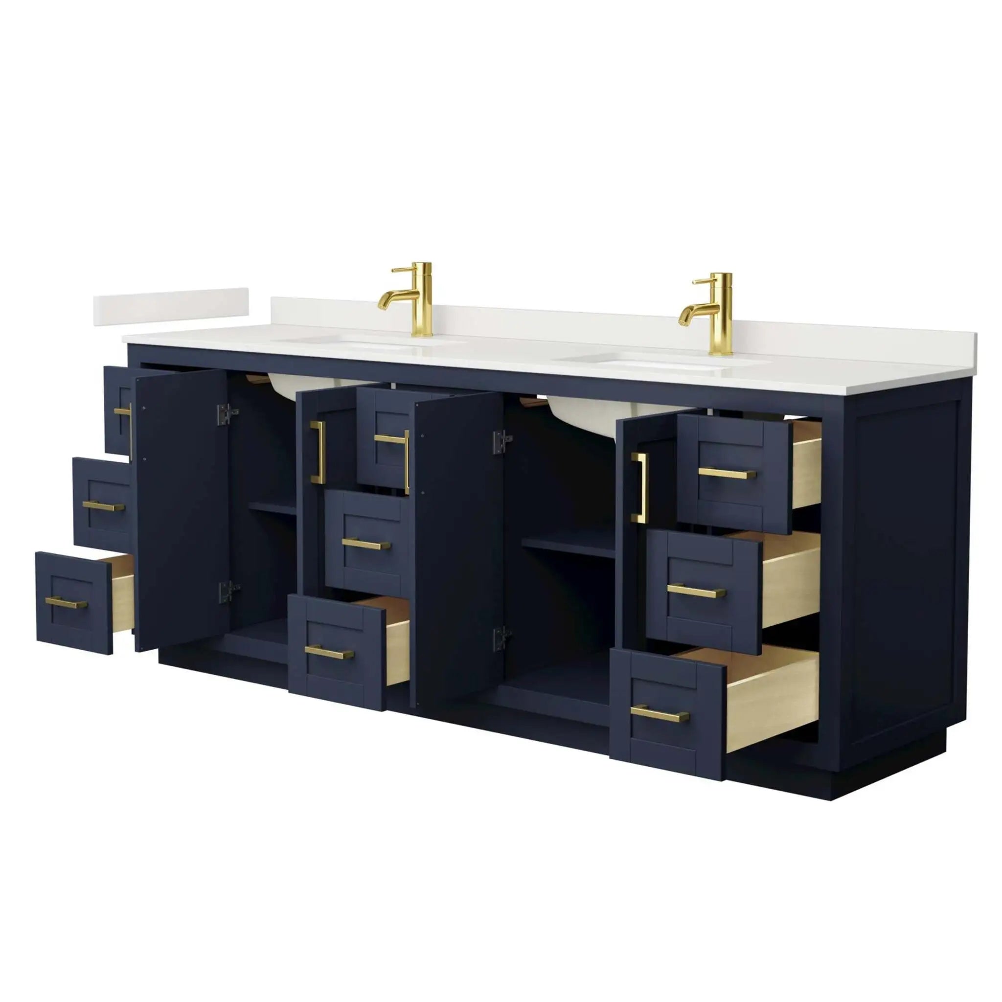 84" Miranda Double Bathroom Vanity in Dark Blue with Brushed Gold Trim by Wyndham