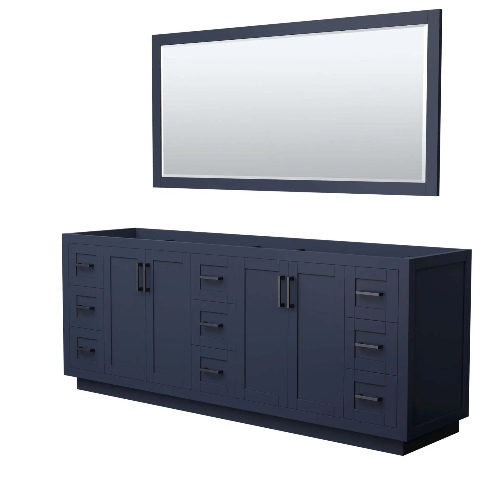 84" Miranda Double Bathroom Vanity in Dark Blue with Matte Black Trim & 70" Mirror by Wyndham