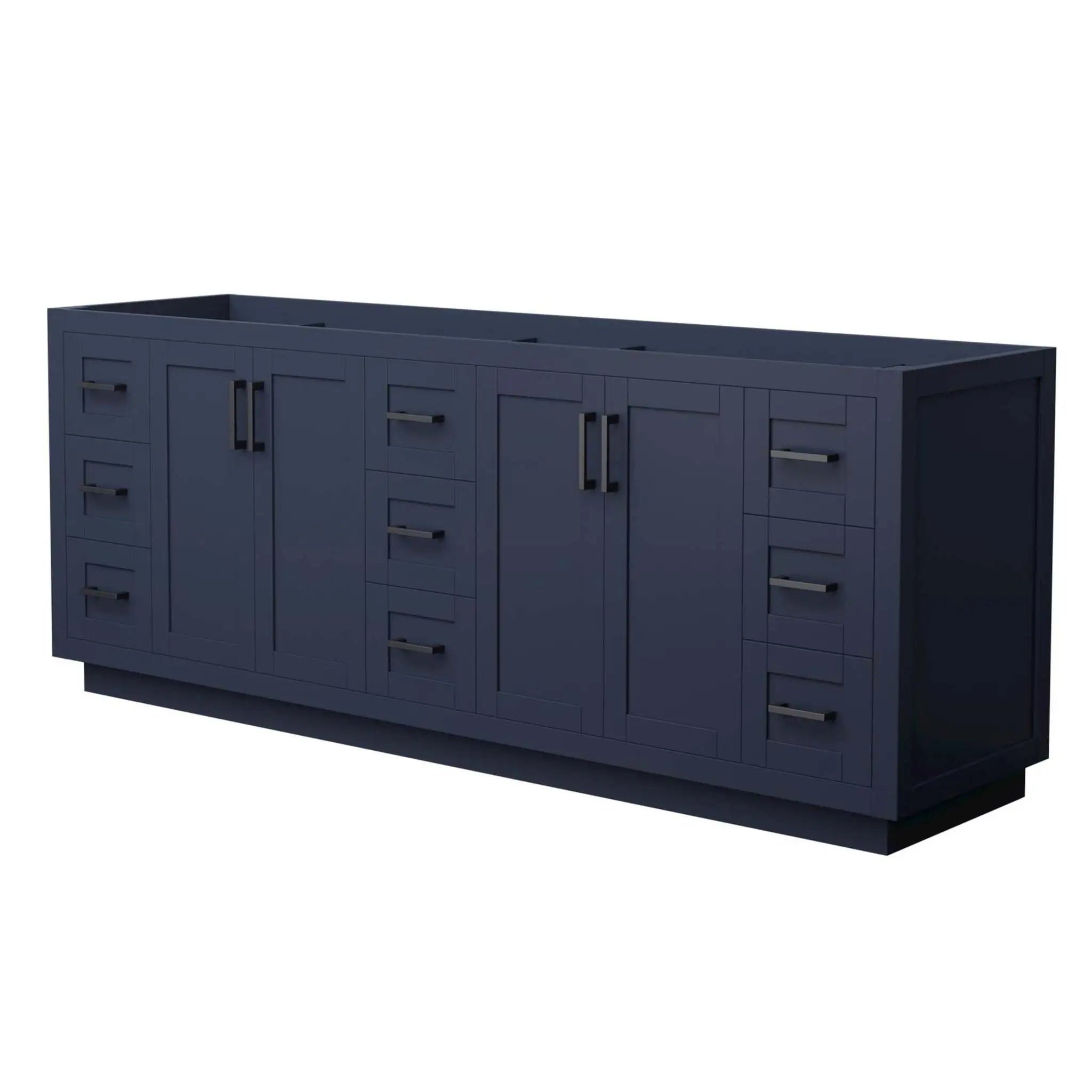 84" Miranda Double Bathroom Vanity in Dark Blue with Matte Black Trim by Wyndham