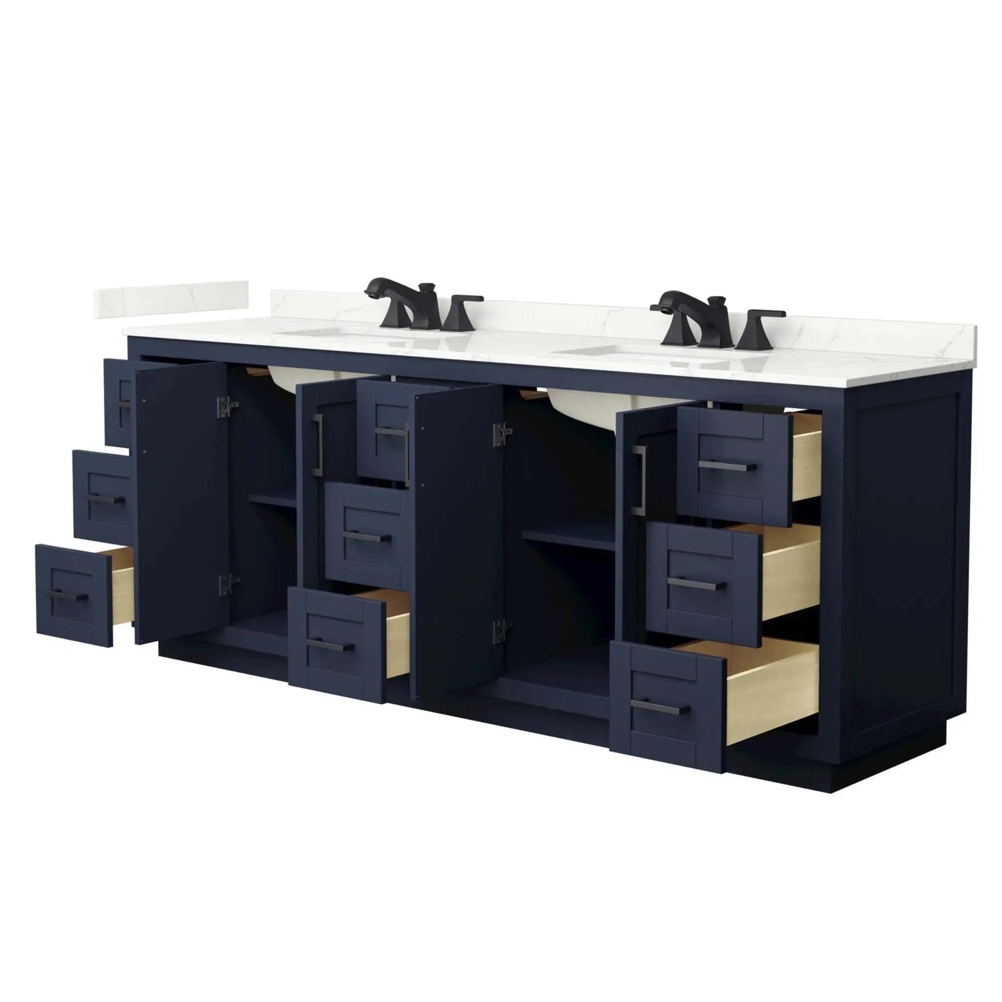 84" Miranda Double Bathroom Vanity in Dark Blue with Matte Black Trim by Wyndham