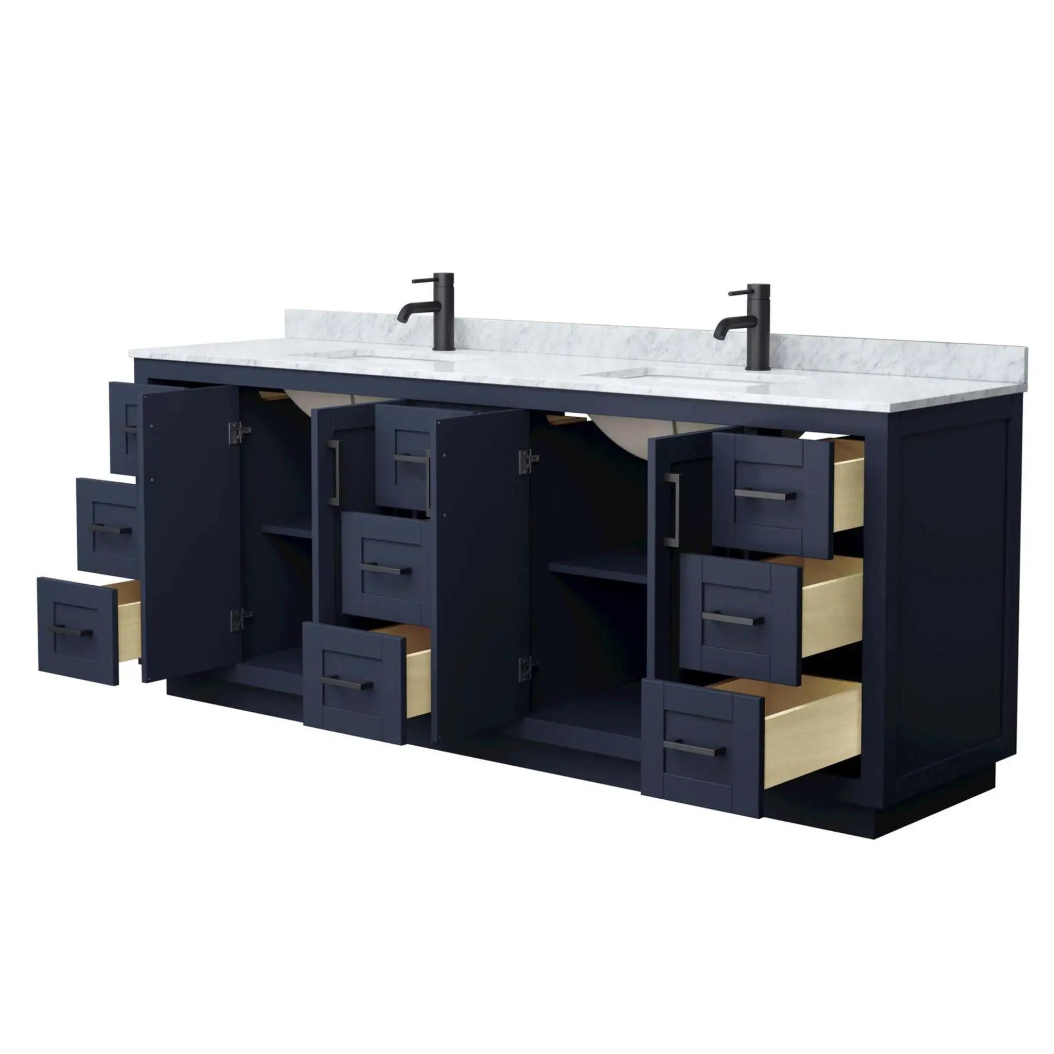 84" Miranda Double Bathroom Vanity in Dark Blue with Matte Black Trim by Wyndham