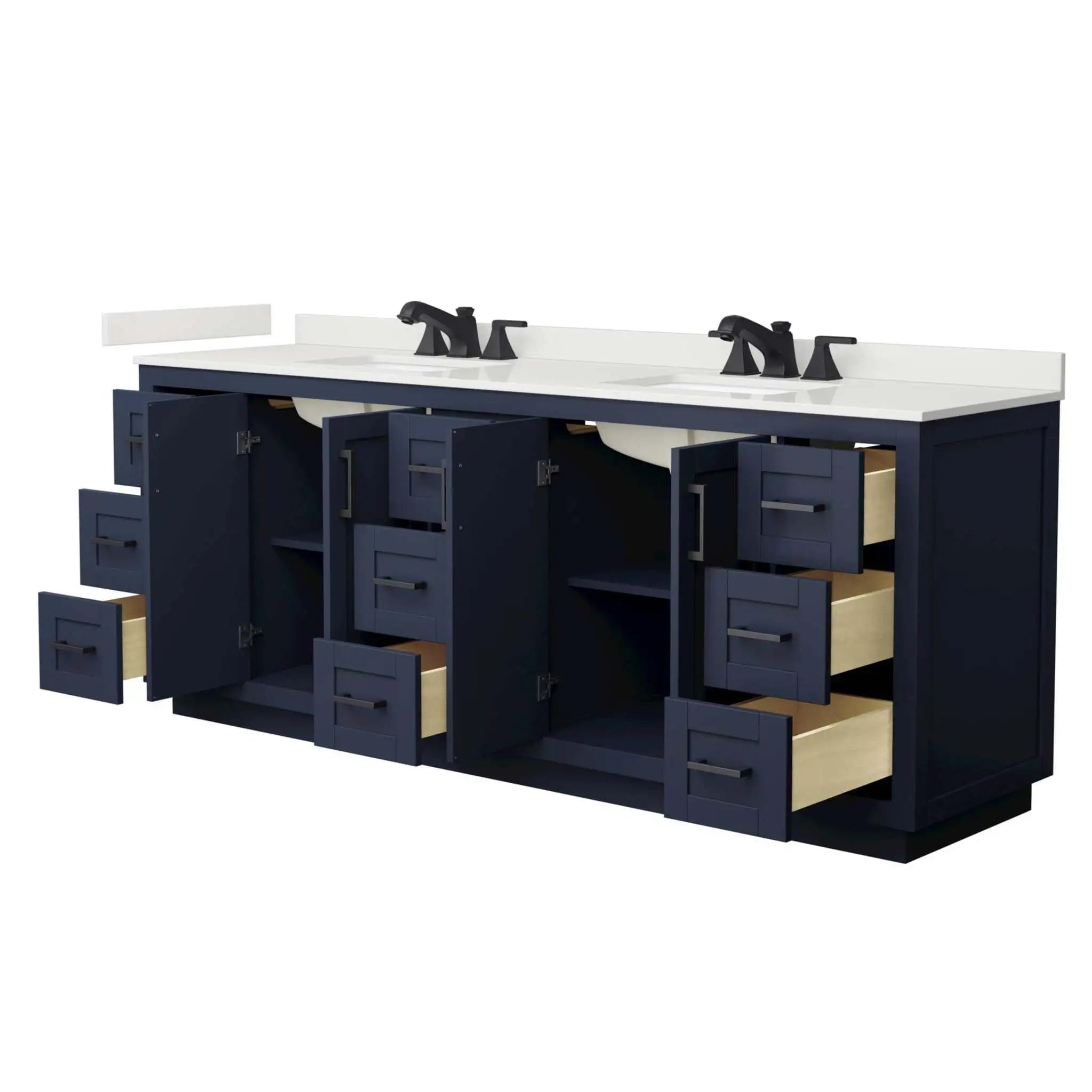 84" Miranda Double Bathroom Vanity in Dark Blue with Matte Black Trim by Wyndham