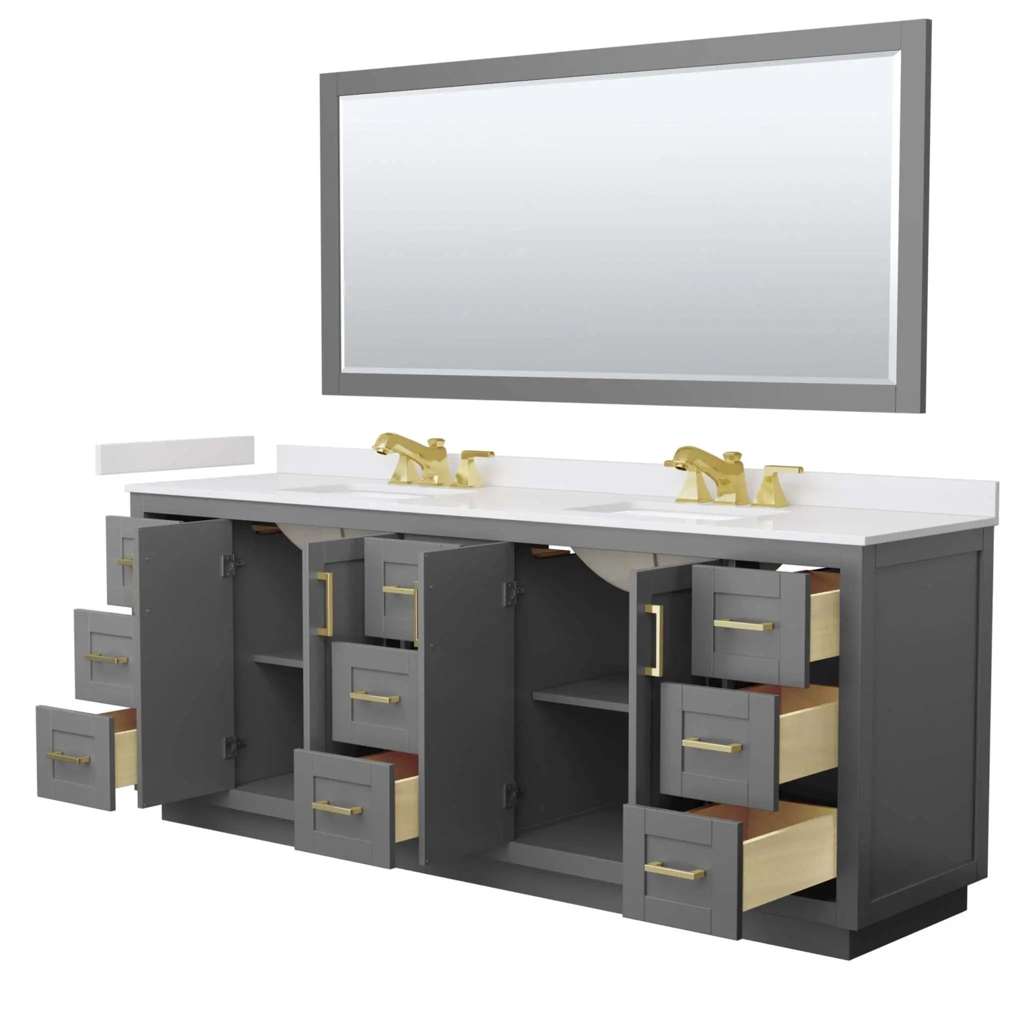 84" Miranda Double Bathroom Vanity in Dark Gray with Brushed Gold Trim & 70" Mirror by Wyndham