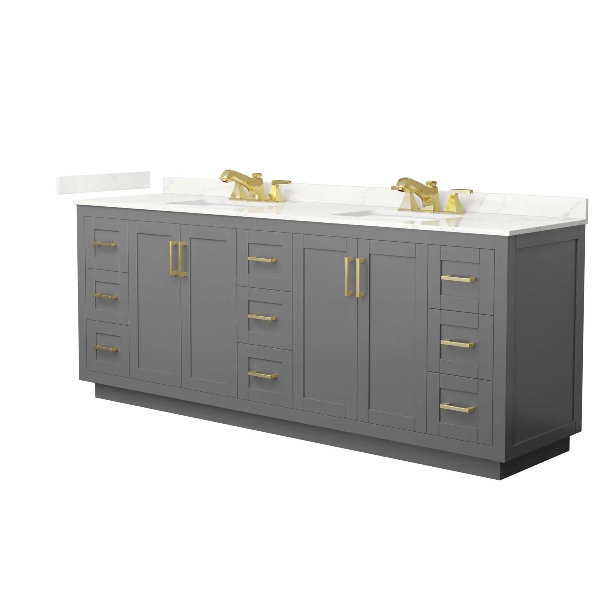 84" Miranda Double Bathroom Vanity in Dark Gray with Brushed Gold Trim by Wyndham