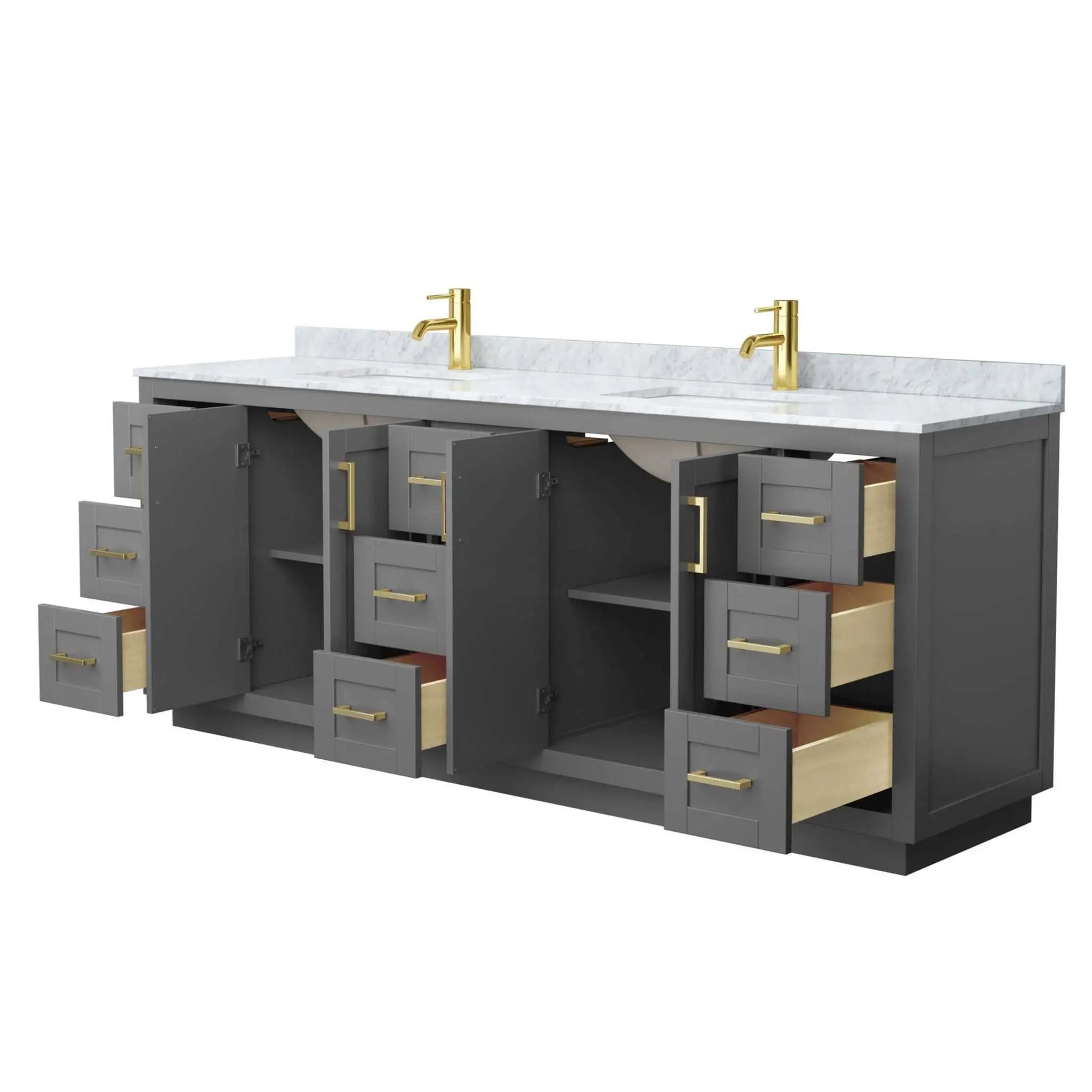 84" Miranda Double Bathroom Vanity in Dark Gray with Brushed Gold Trim by Wyndham