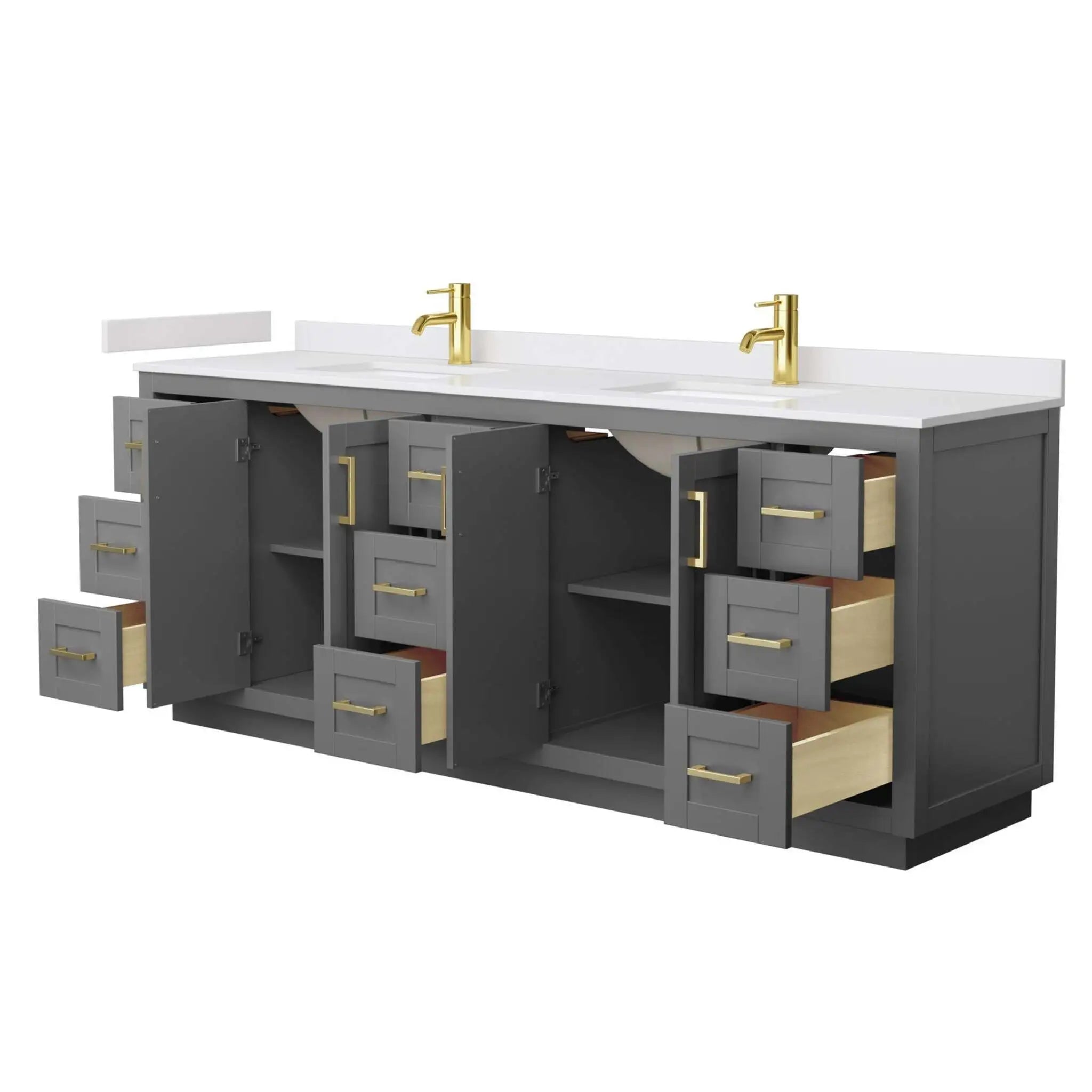 84" Miranda Double Bathroom Vanity in Dark Gray with Brushed Gold Trim by Wyndham