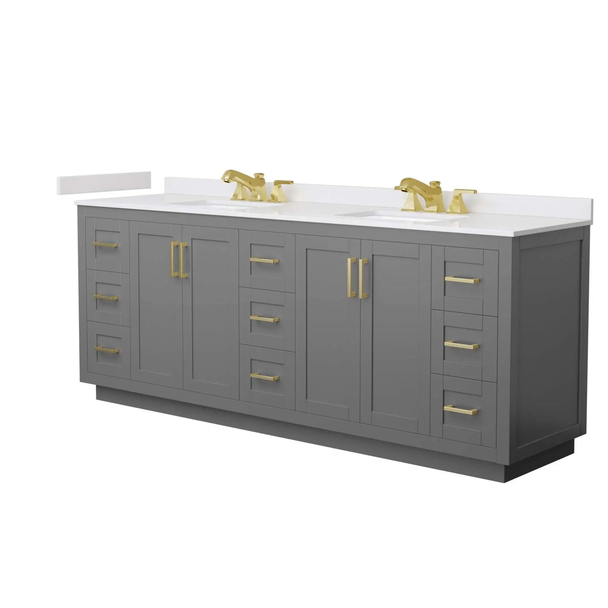 84" Miranda Double Bathroom Vanity in Dark Gray with Brushed Gold Trim by Wyndham