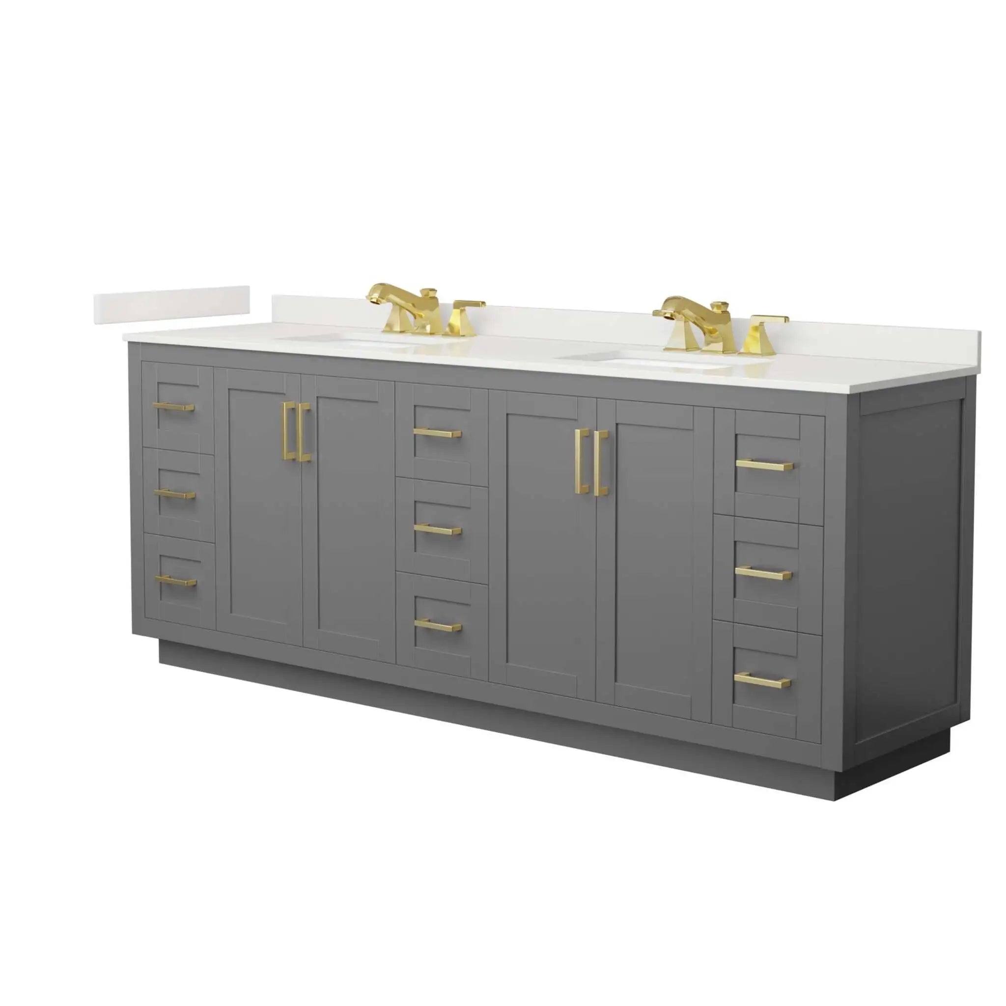 84" Miranda Double Bathroom Vanity in Dark Gray with Brushed Gold Trim by Wyndham