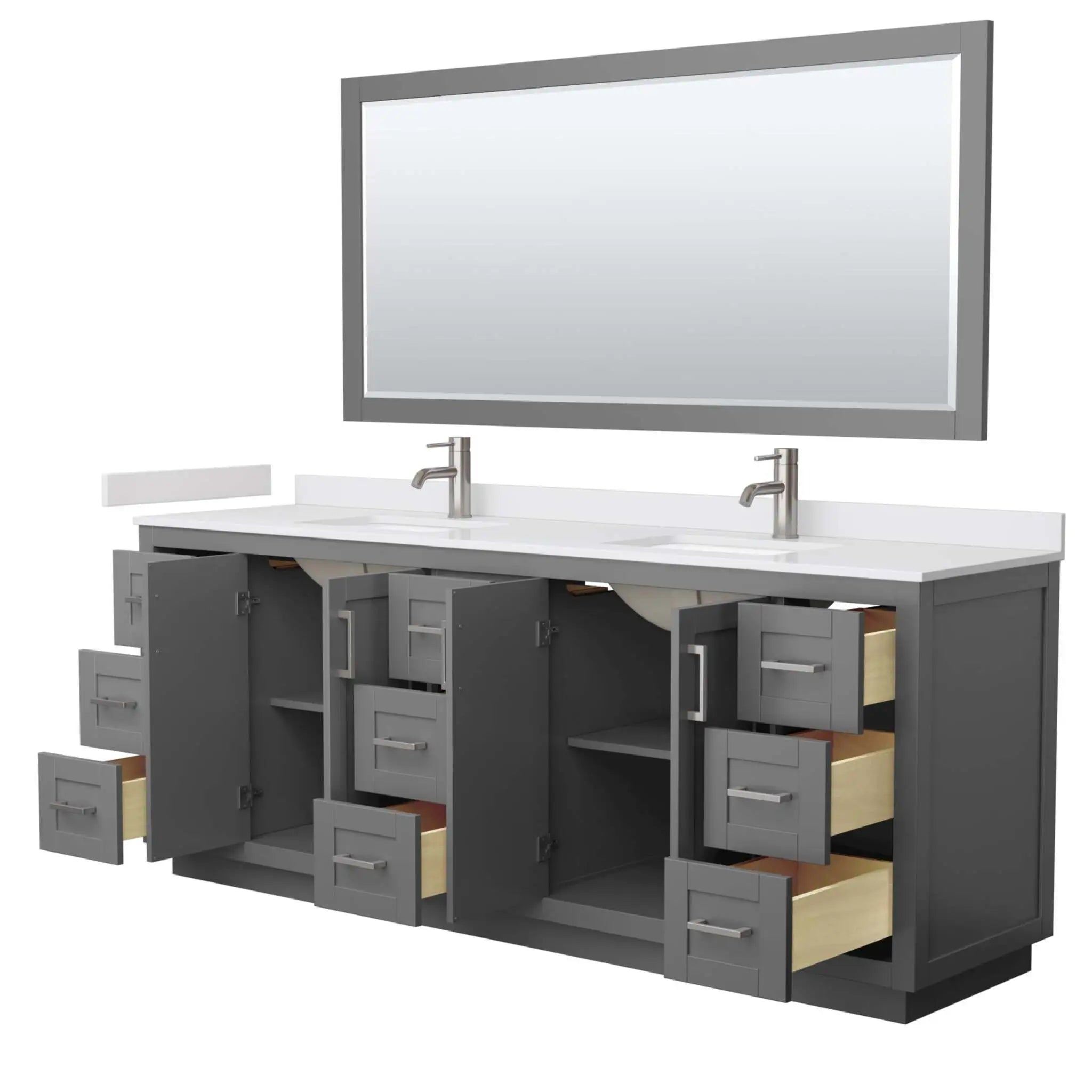 84" Miranda Double Bathroom Vanity in Dark Gray with Brushed Nickel Trim & 70" Mirror by Wyndham