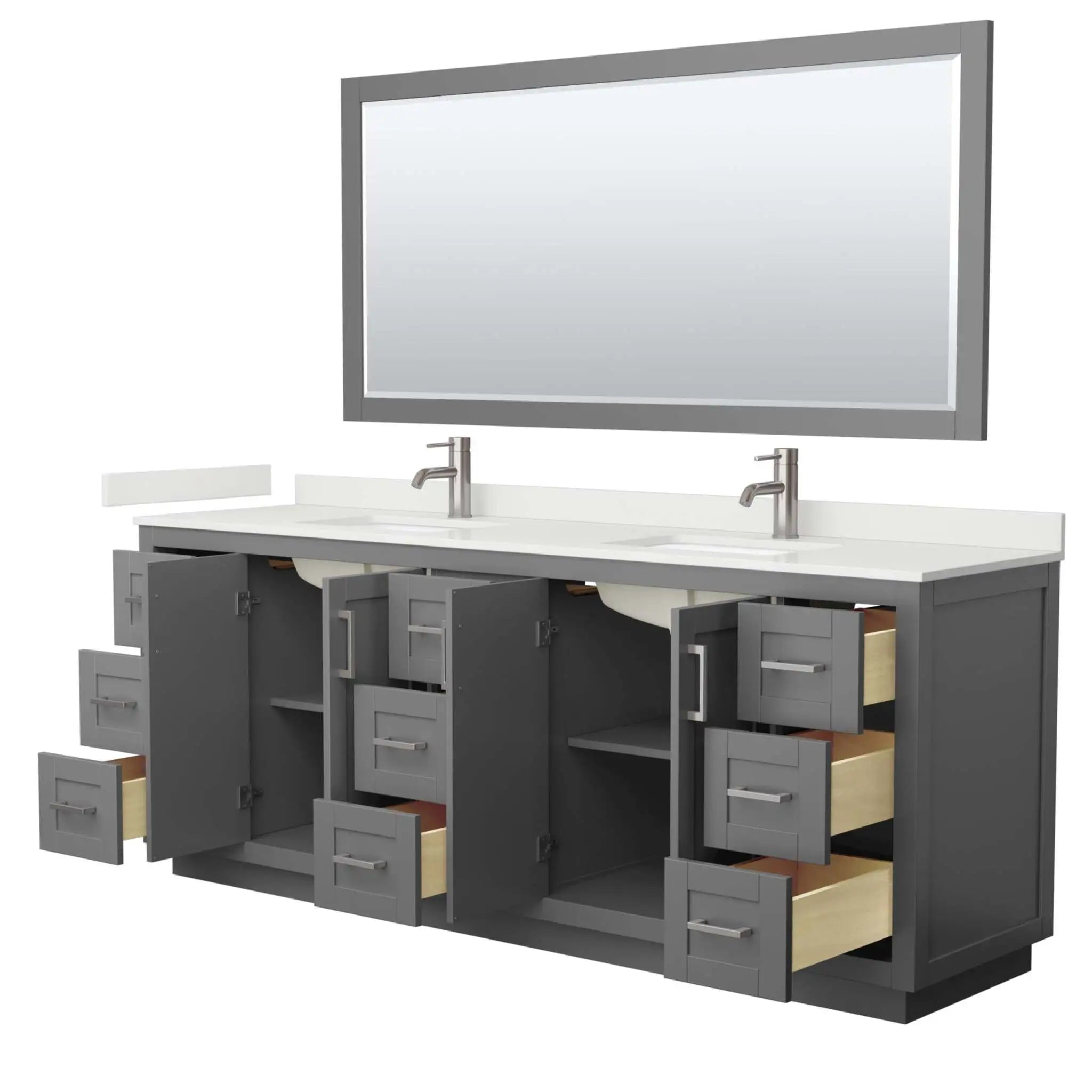 84" Miranda Double Bathroom Vanity in Dark Gray with Brushed Nickel Trim & 70" Mirror by Wyndham