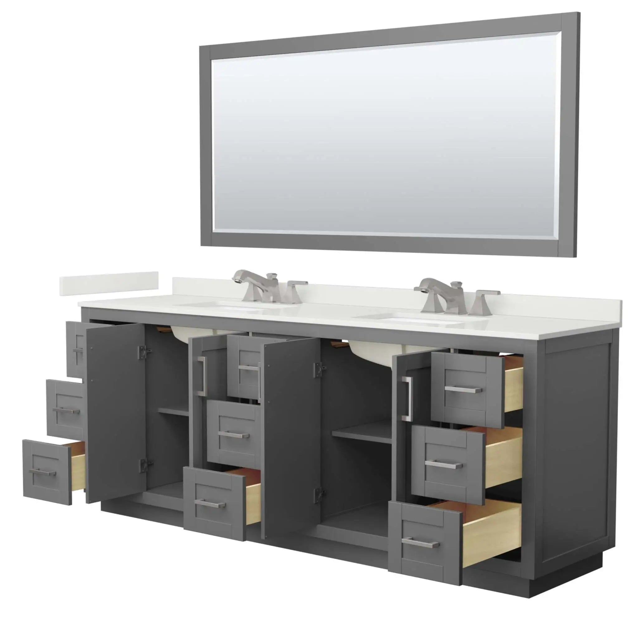 84" Miranda Double Bathroom Vanity in Dark Gray with Brushed Nickel Trim & 70" Mirror by Wyndham