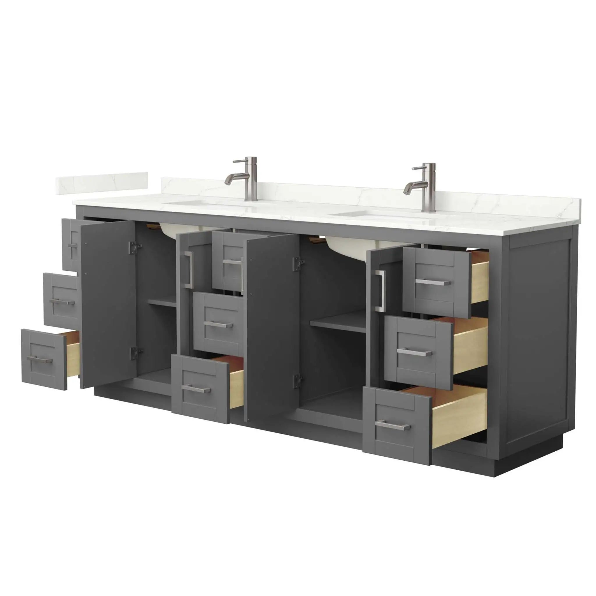 84" Miranda Double Bathroom Vanity in Dark Gray with Brushed Nickel Trim by Wyndham