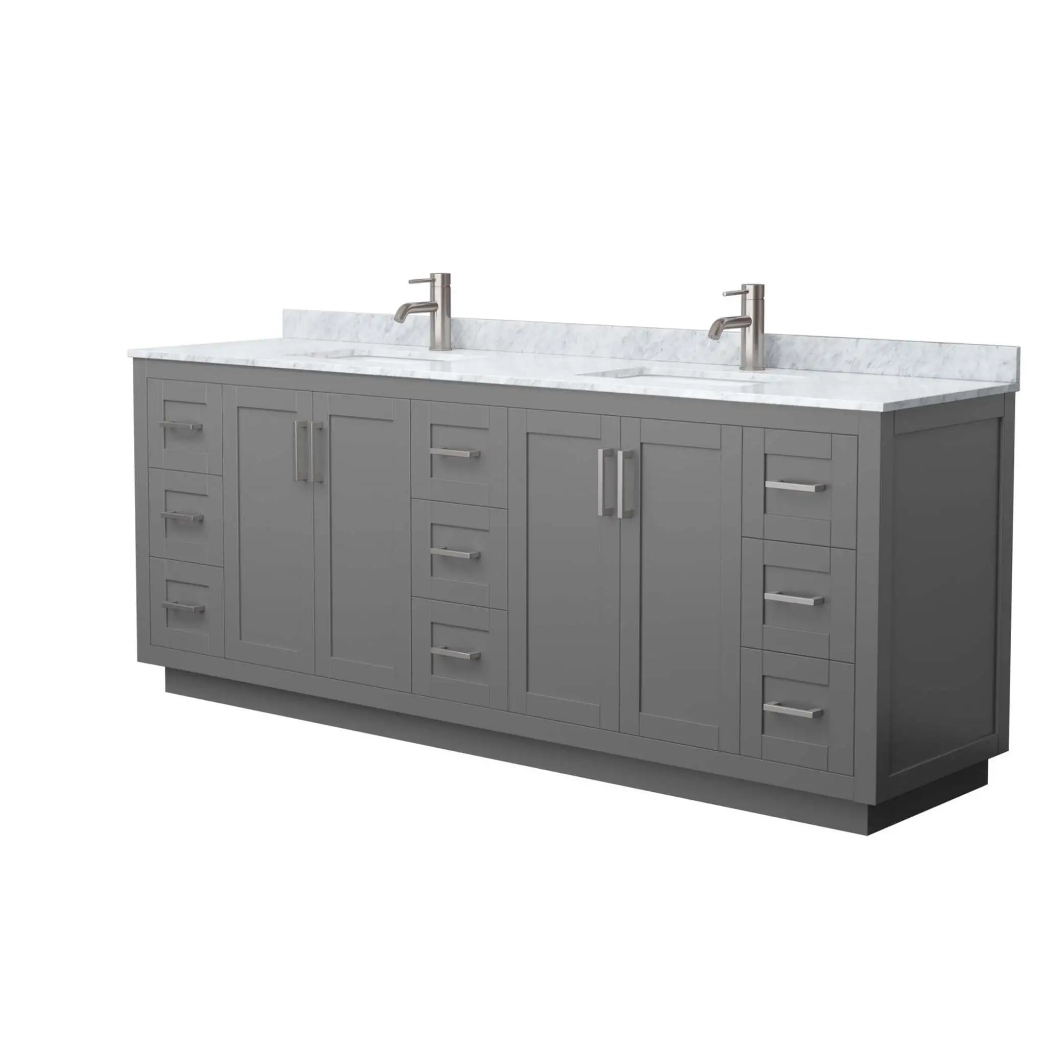 84" Miranda Double Bathroom Vanity in Dark Gray with Brushed Nickel Trim by Wyndham
