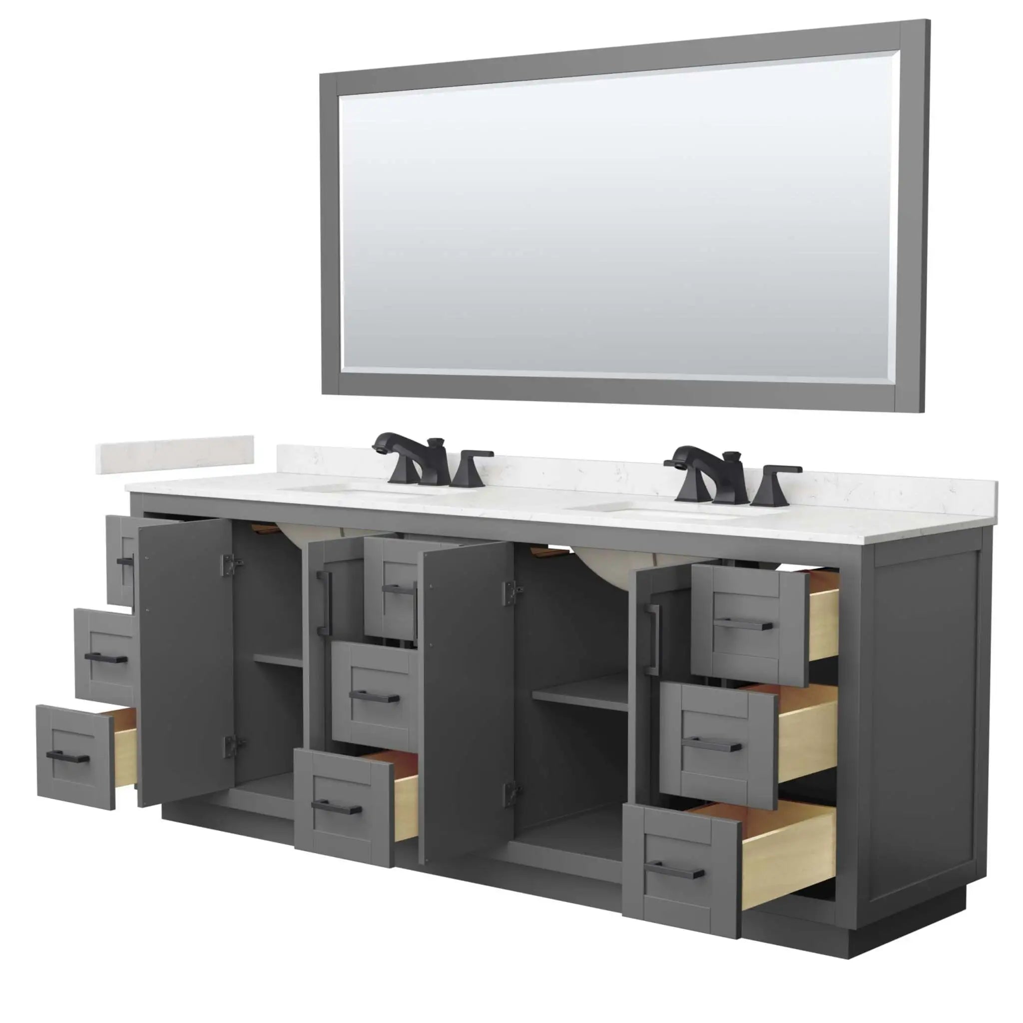 84" Miranda Double Bathroom Vanity in Dark Gray with Matte Black Trim & 70" Mirror by Wyndham