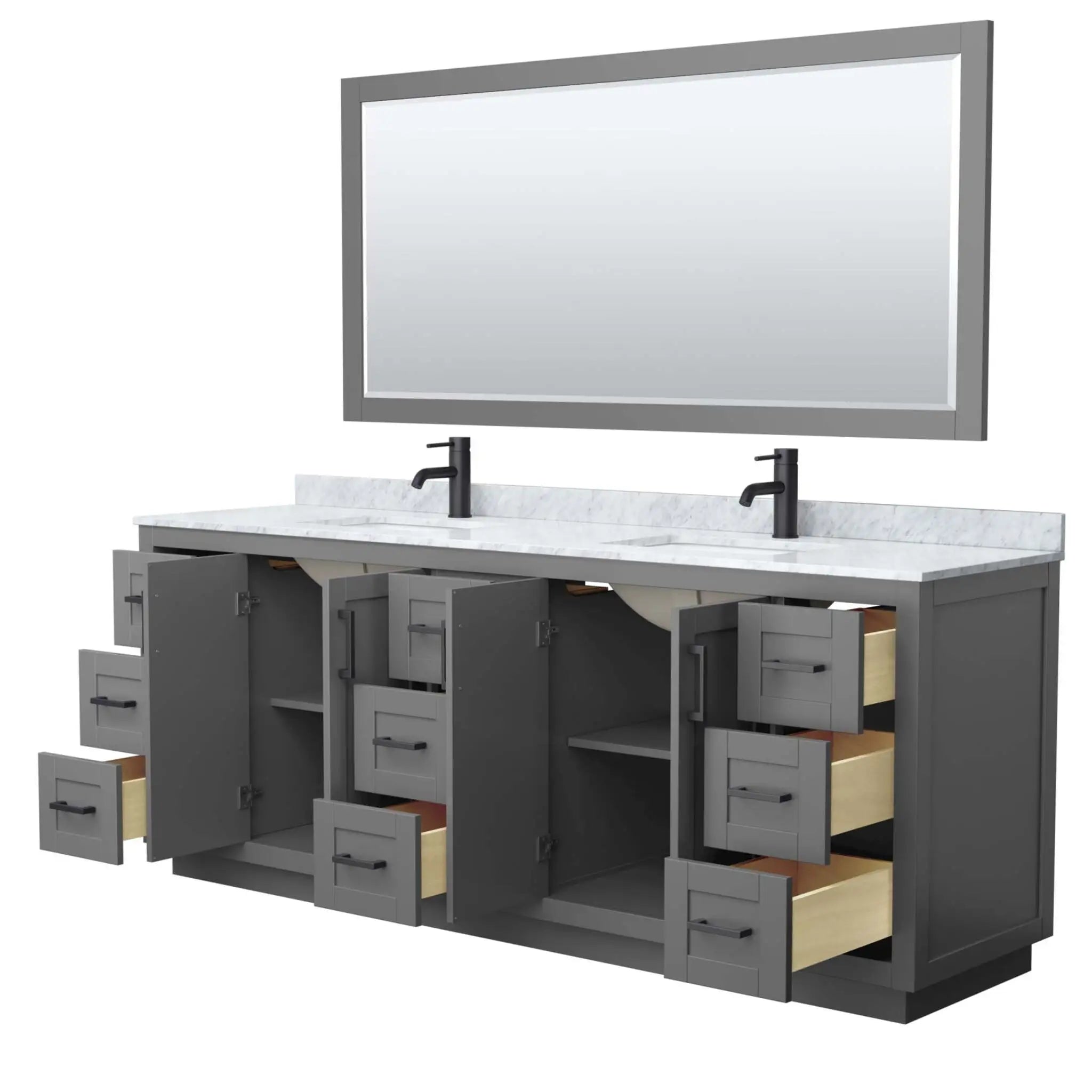 84" Miranda Double Bathroom Vanity in Dark Gray with Matte Black Trim & 70" Mirror by Wyndham