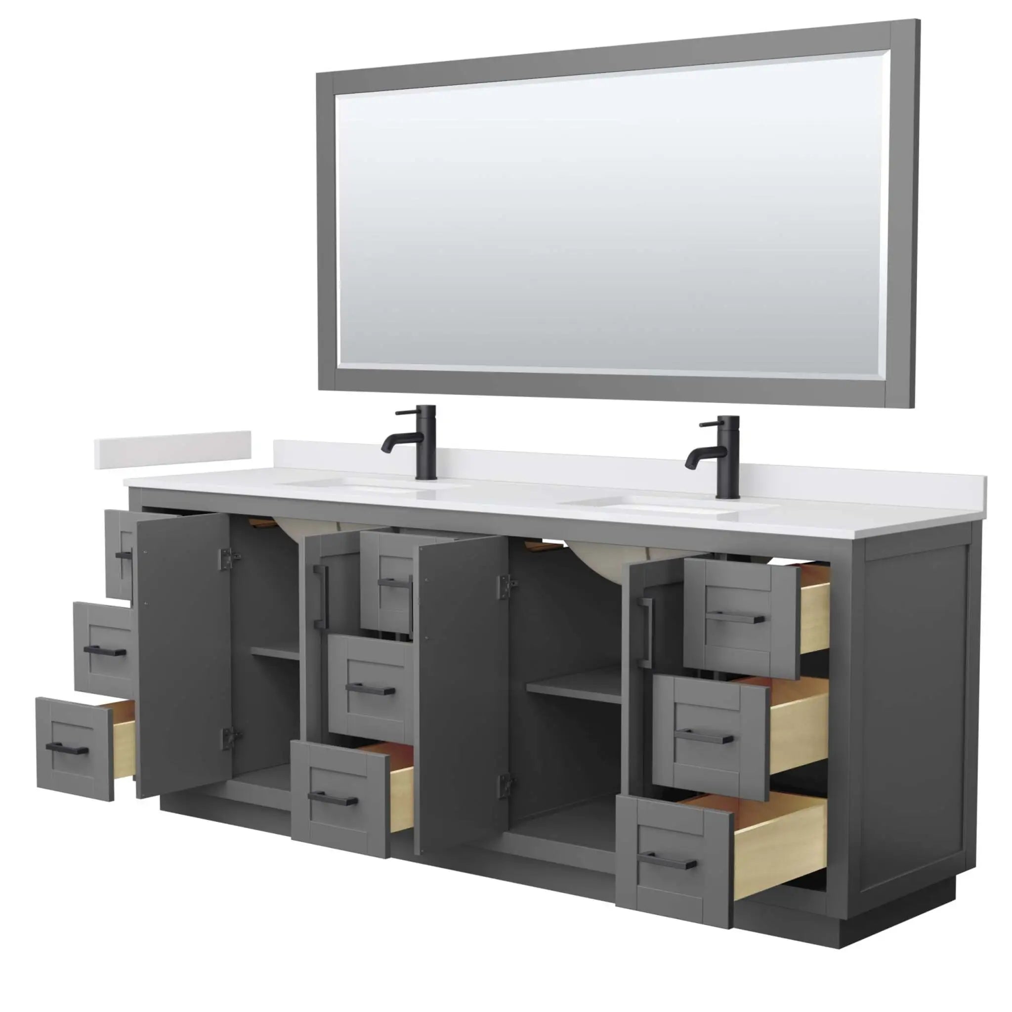 84" Miranda Double Bathroom Vanity in Dark Gray with Matte Black Trim & 70" Mirror by Wyndham