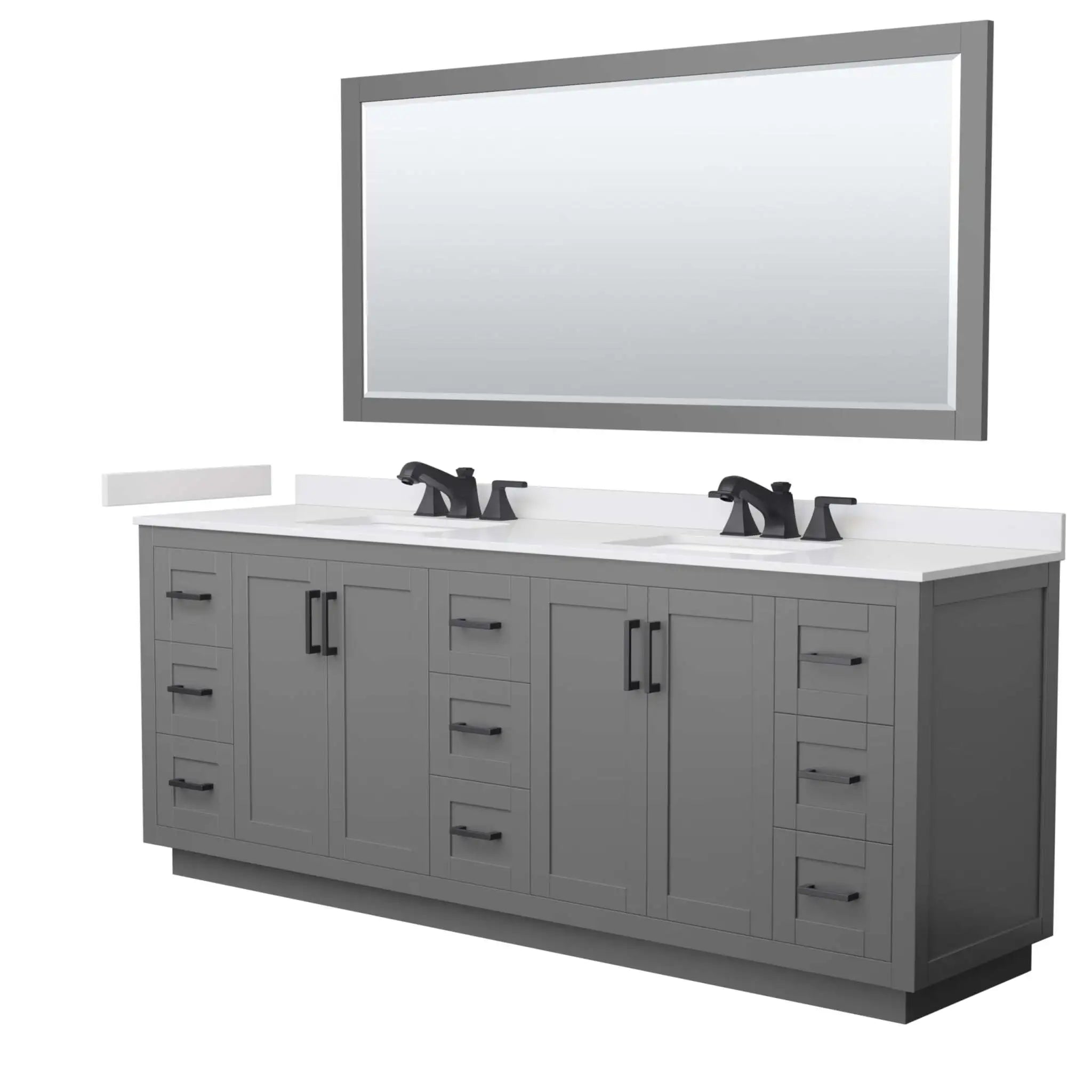 84" Miranda Double Bathroom Vanity in Dark Gray with Matte Black Trim & 70" Mirror by Wyndham