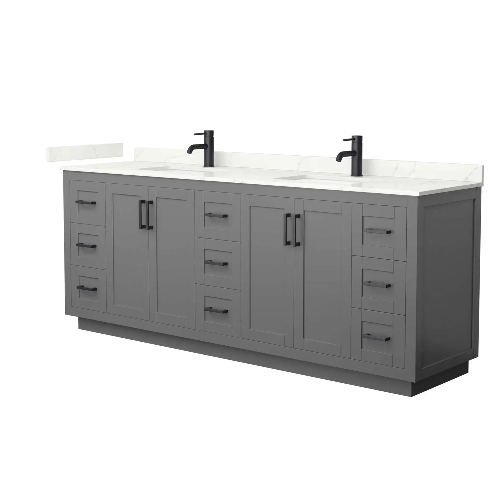 84" Miranda Double Bathroom Vanity in Dark Gray with Matte Black Trim by Wyndham
