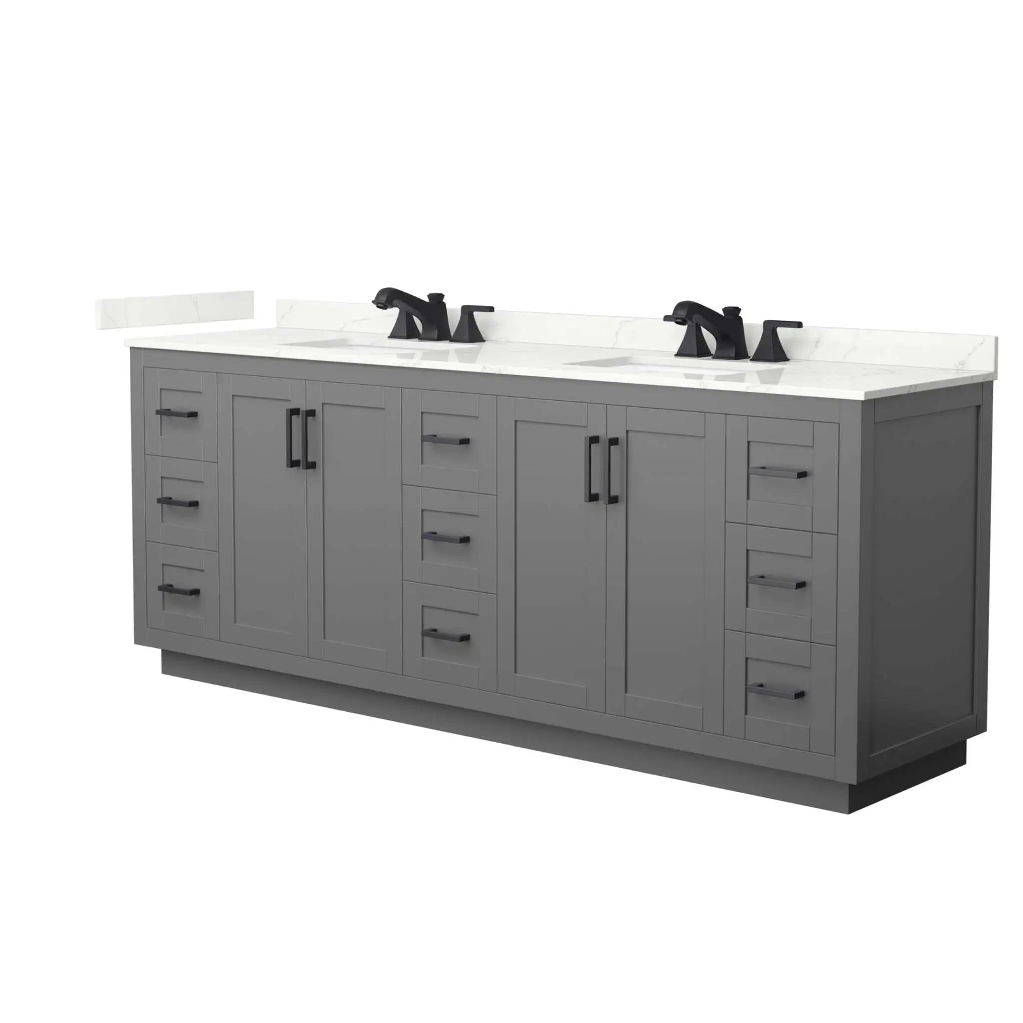 84" Miranda Double Bathroom Vanity in Dark Gray with Matte Black Trim by Wyndham