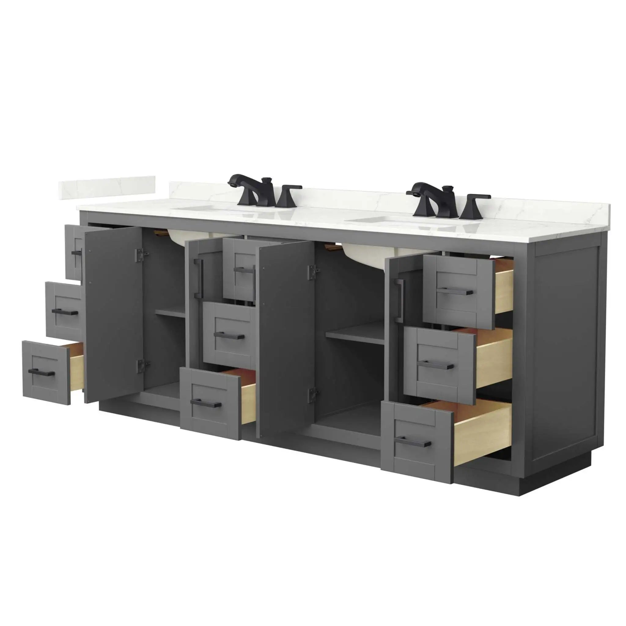84" Miranda Double Bathroom Vanity in Dark Gray with Matte Black Trim by Wyndham