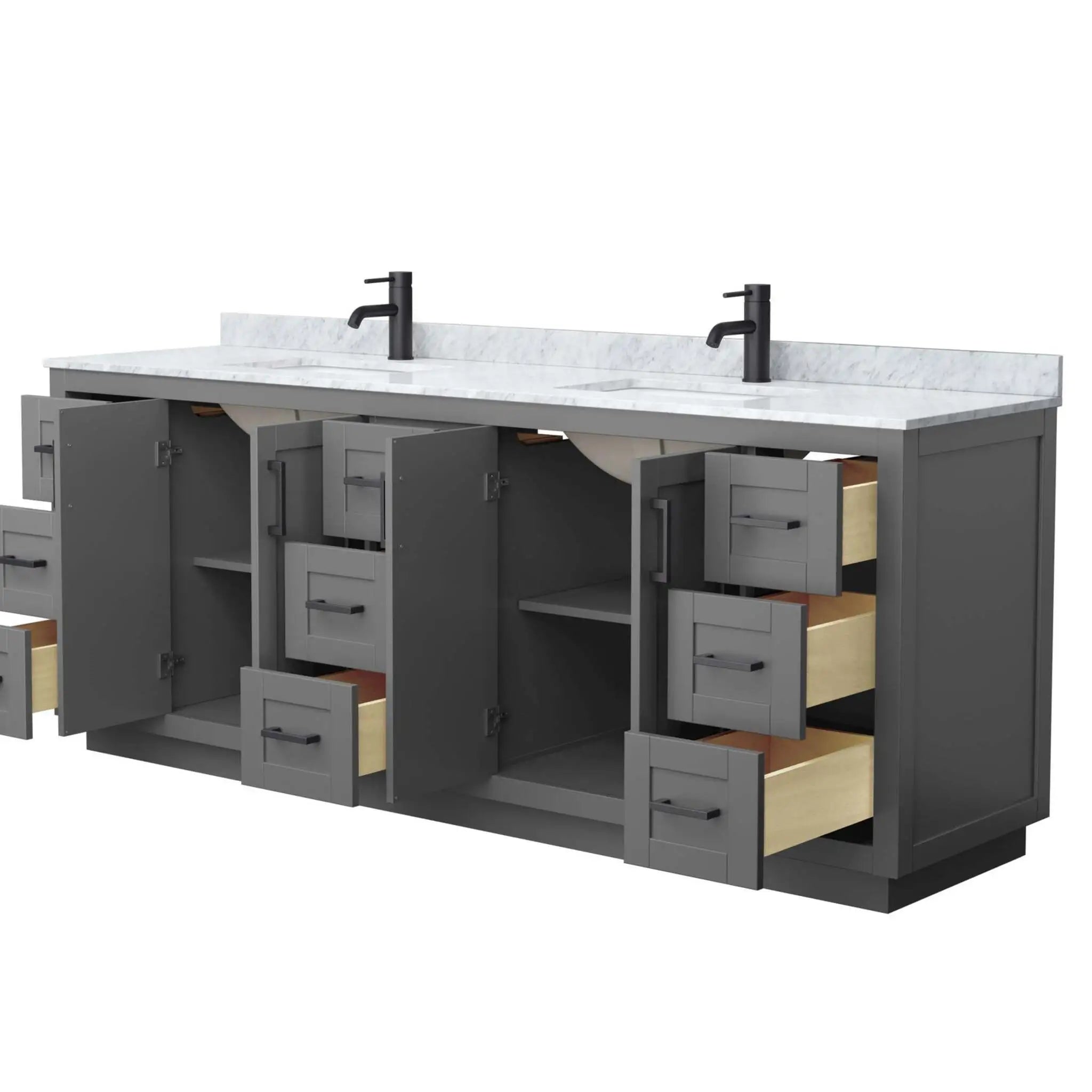 84" Miranda Double Bathroom Vanity in Dark Gray with Matte Black Trim by Wyndham