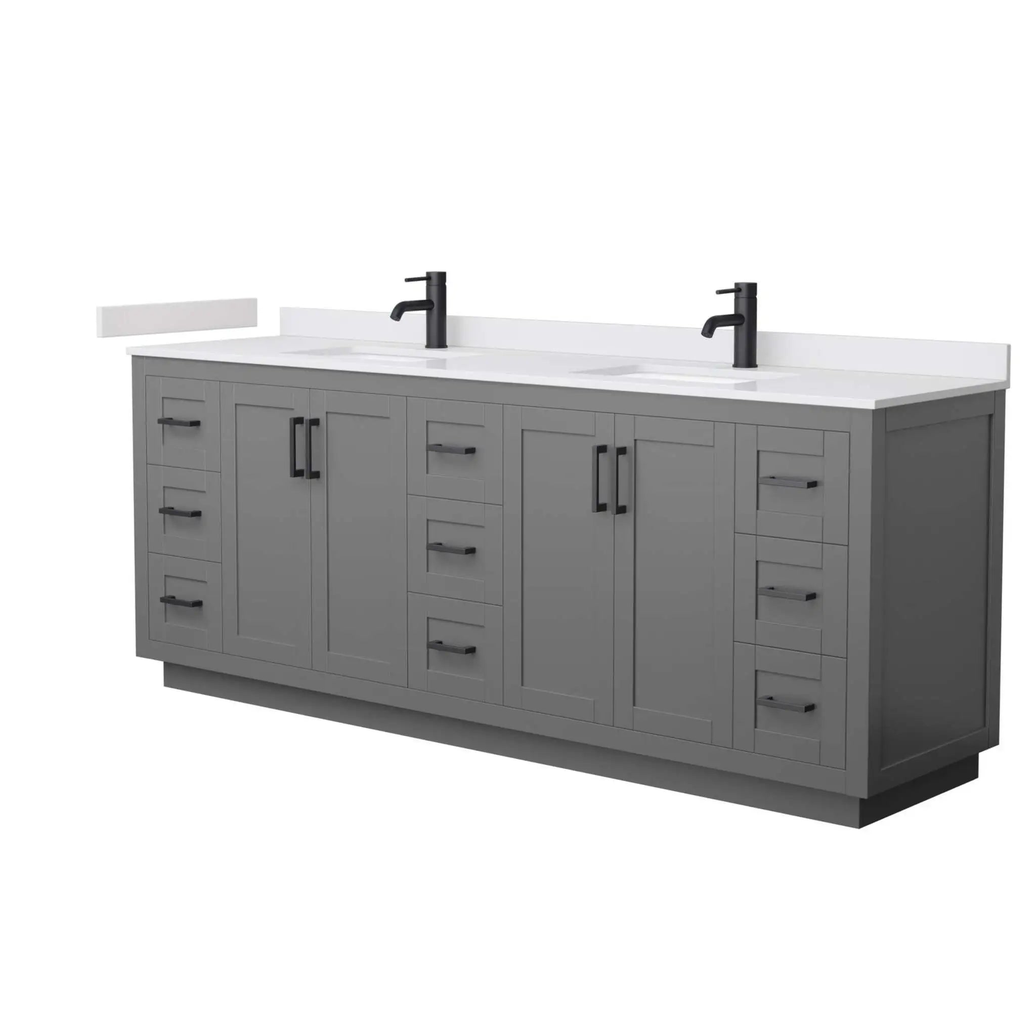 84" Miranda Double Bathroom Vanity in Dark Gray with Matte Black Trim by Wyndham