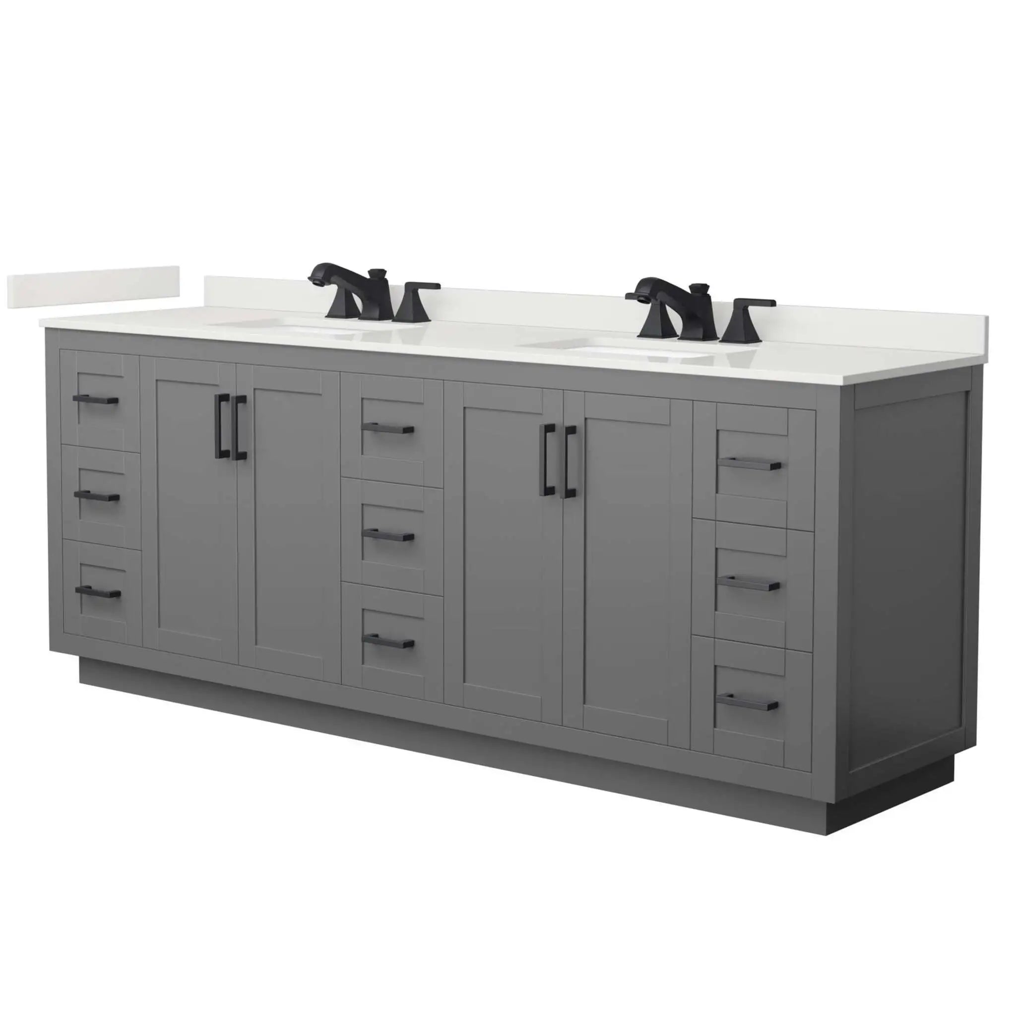 84" Miranda Double Bathroom Vanity in Dark Gray with Matte Black Trim by Wyndham