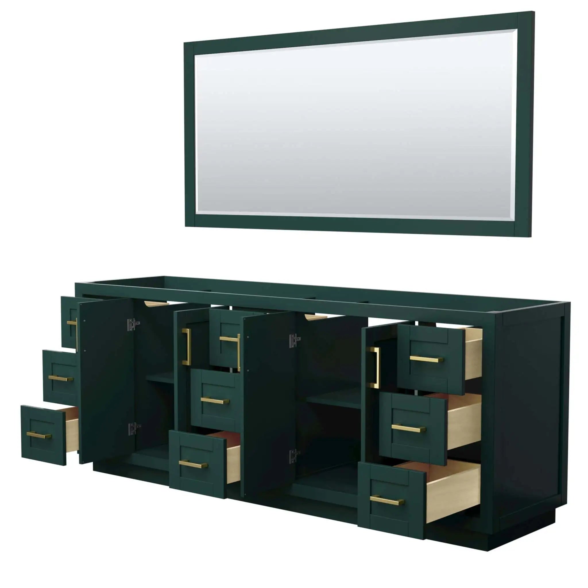 84" Miranda Double Bathroom Vanity in Green with Brushed Gold Trim & 70" Mirror by Wyndham