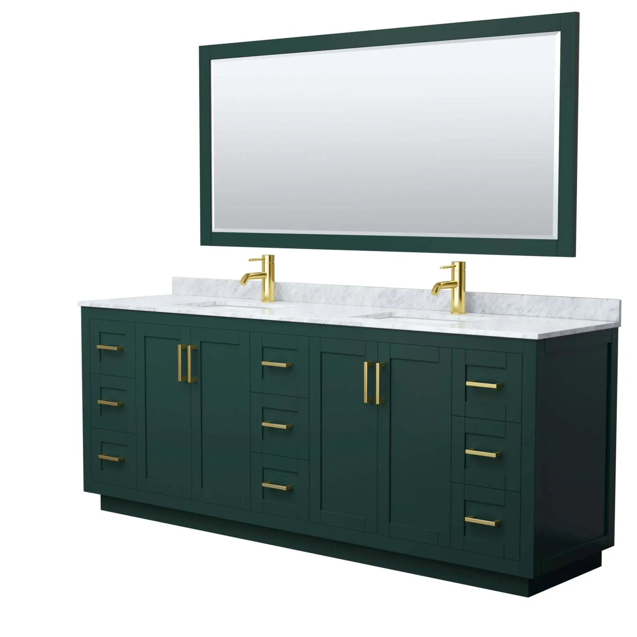 84" Miranda Double Bathroom Vanity in Green with Brushed Gold Trim & 70" Mirror by Wyndham