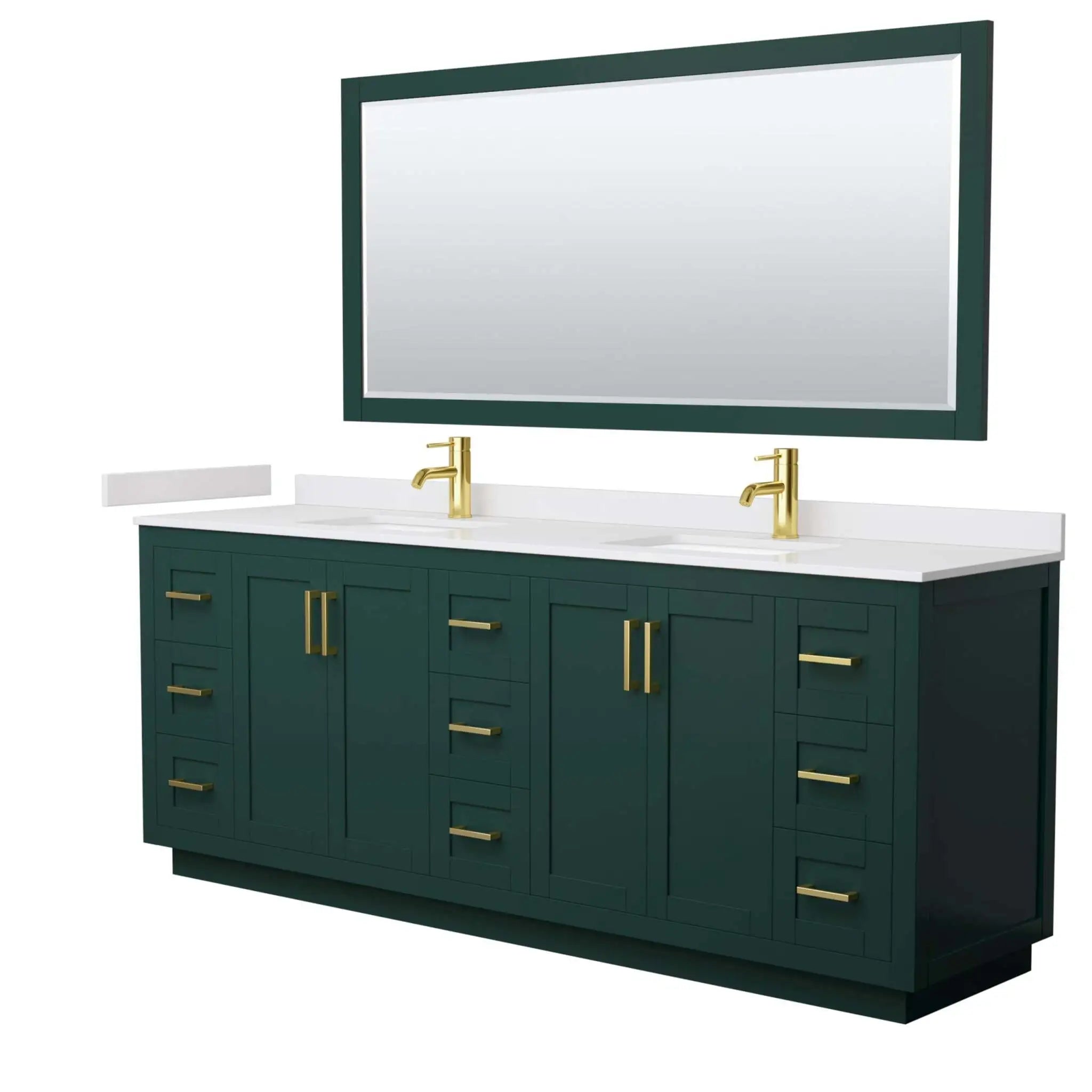 84" Miranda Double Bathroom Vanity in Green with Brushed Gold Trim & 70" Mirror by Wyndham