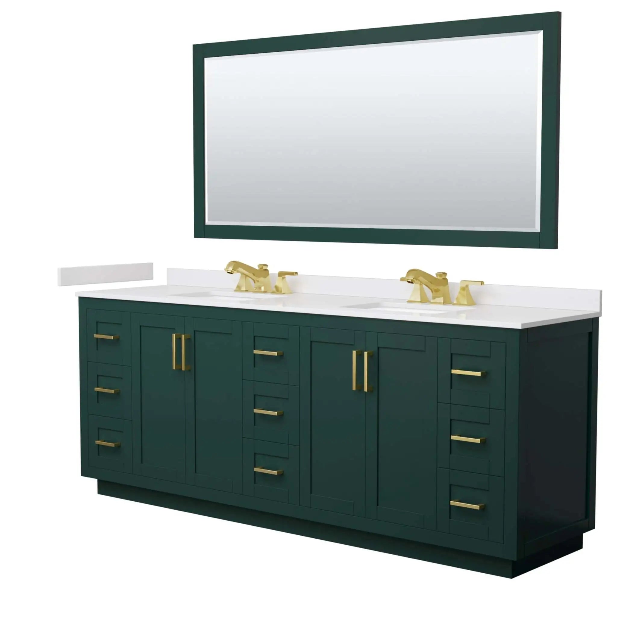 84" Miranda Double Bathroom Vanity in Green with Brushed Gold Trim & 70" Mirror by Wyndham