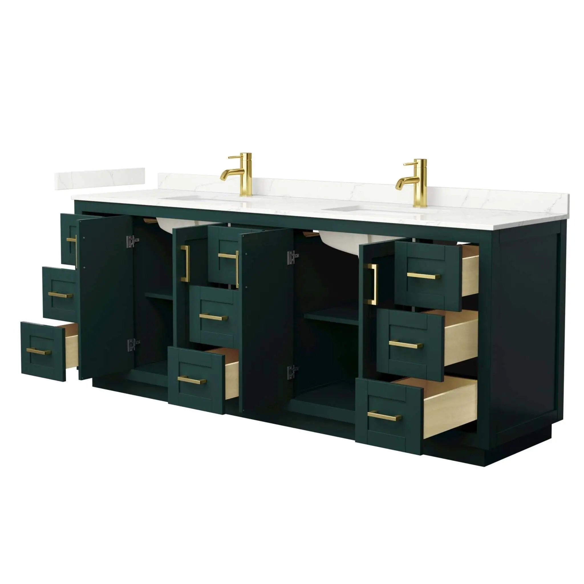 84" Miranda Double Bathroom Vanity in Green with Brushed Gold Trim by Wyndham