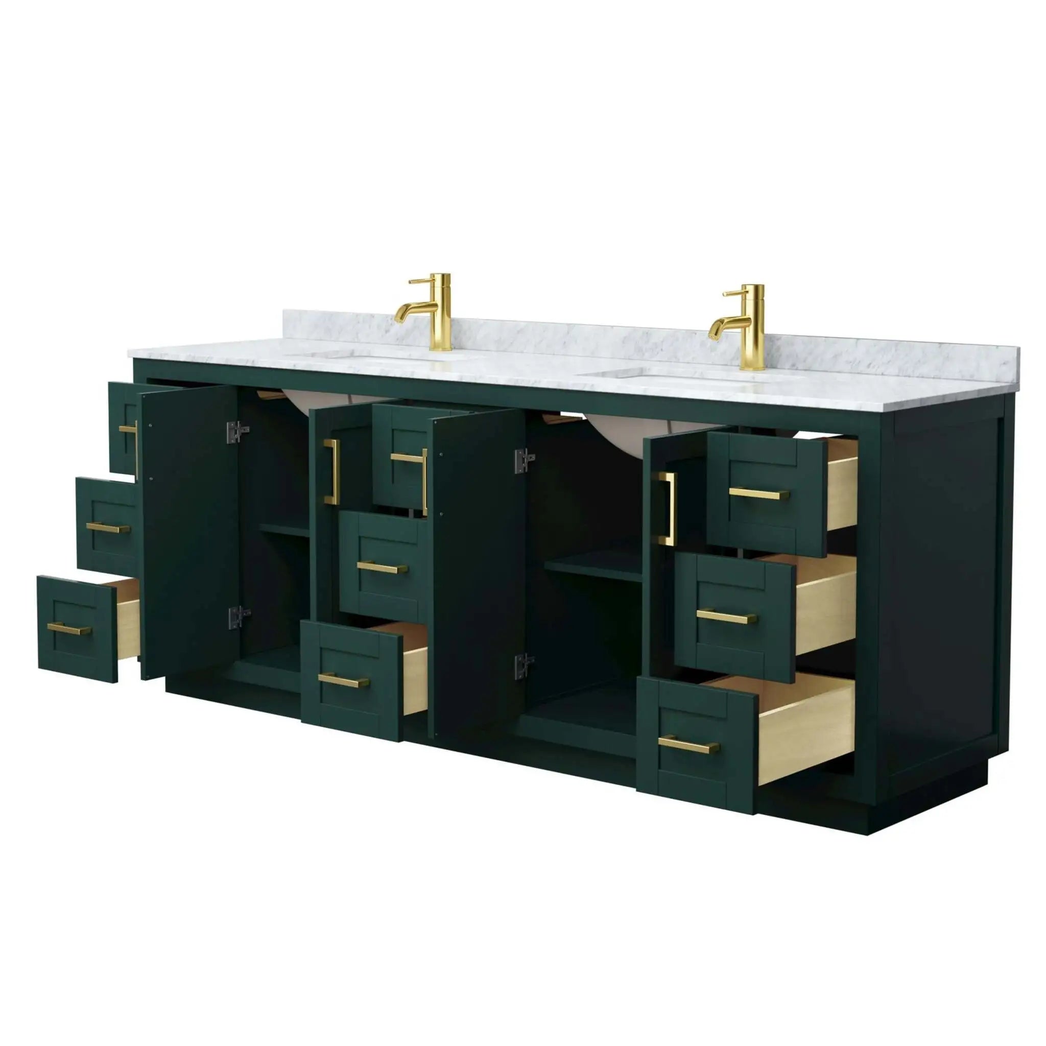 84" Miranda Double Bathroom Vanity in Green with Brushed Gold Trim by Wyndham
