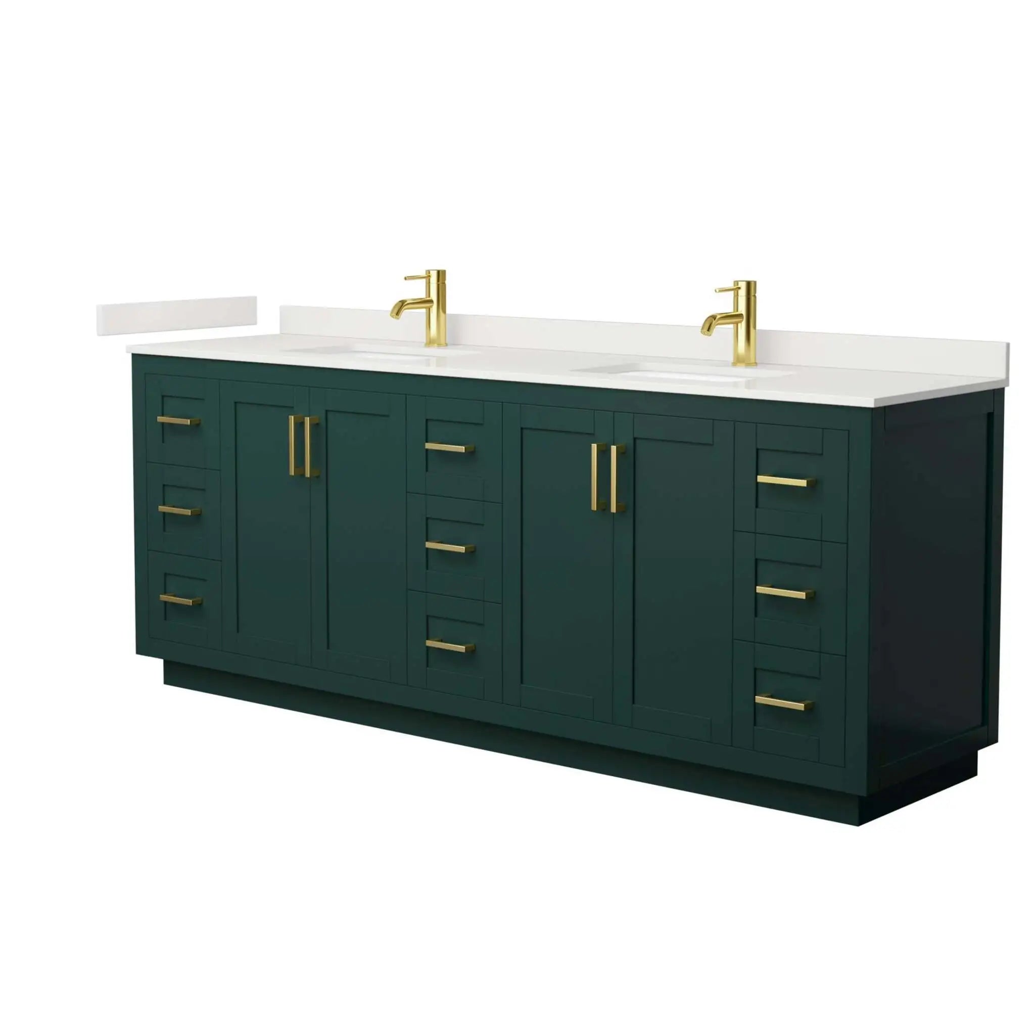 84" Miranda Double Bathroom Vanity in Green with Brushed Gold Trim by Wyndham