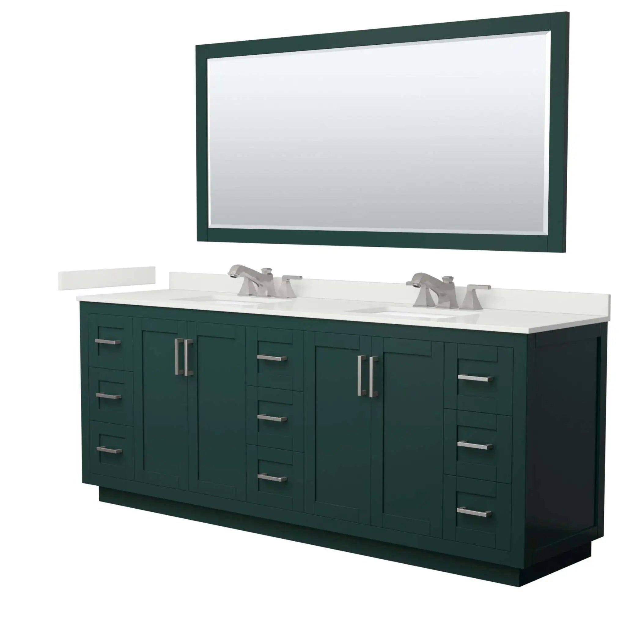 84" Miranda Double Bathroom Vanity in Green with Brushed Nickel Trim & 70" Mirror by Wyndham