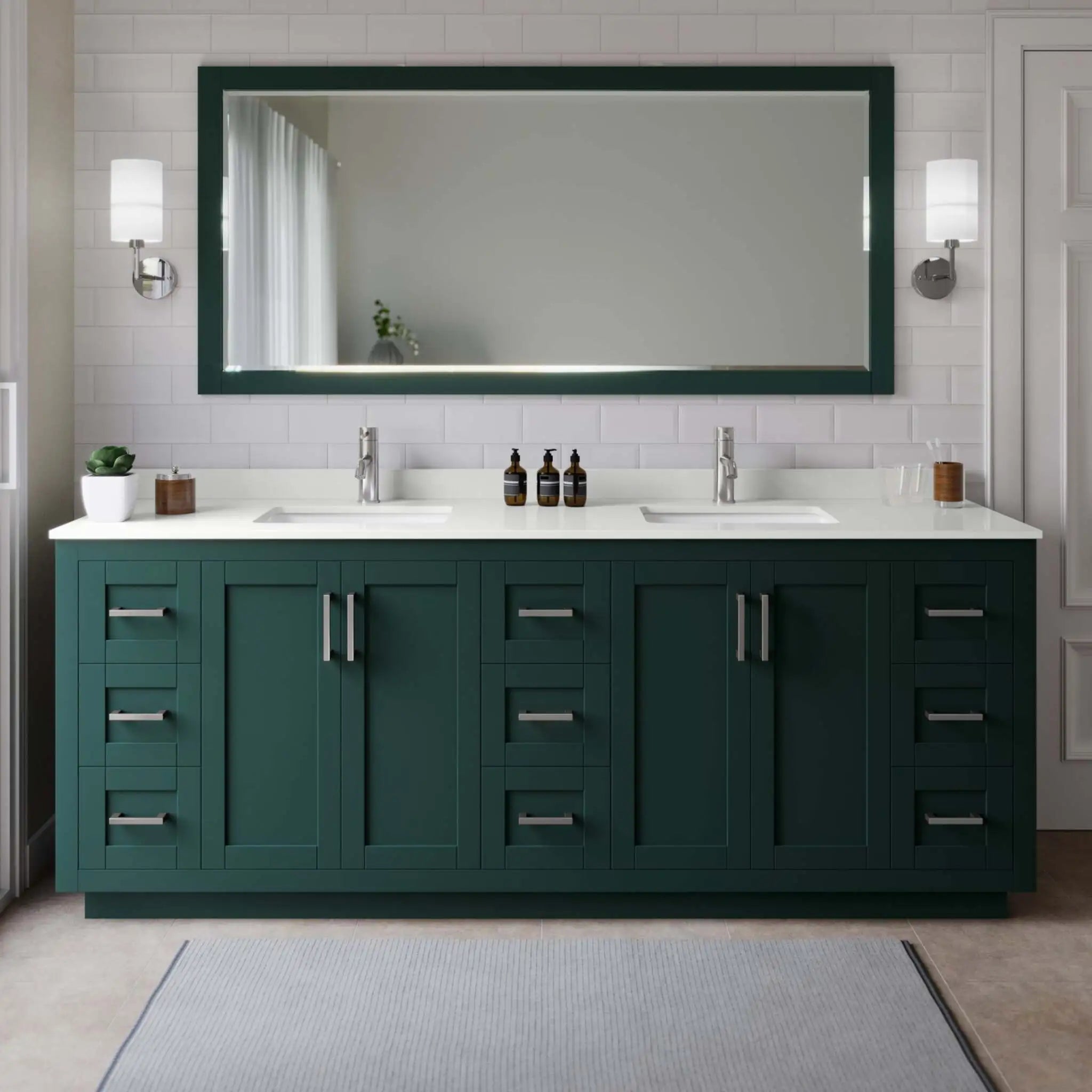 84" Miranda Double Bathroom Vanity in Green with Brushed Nickel Trim by Wyndham