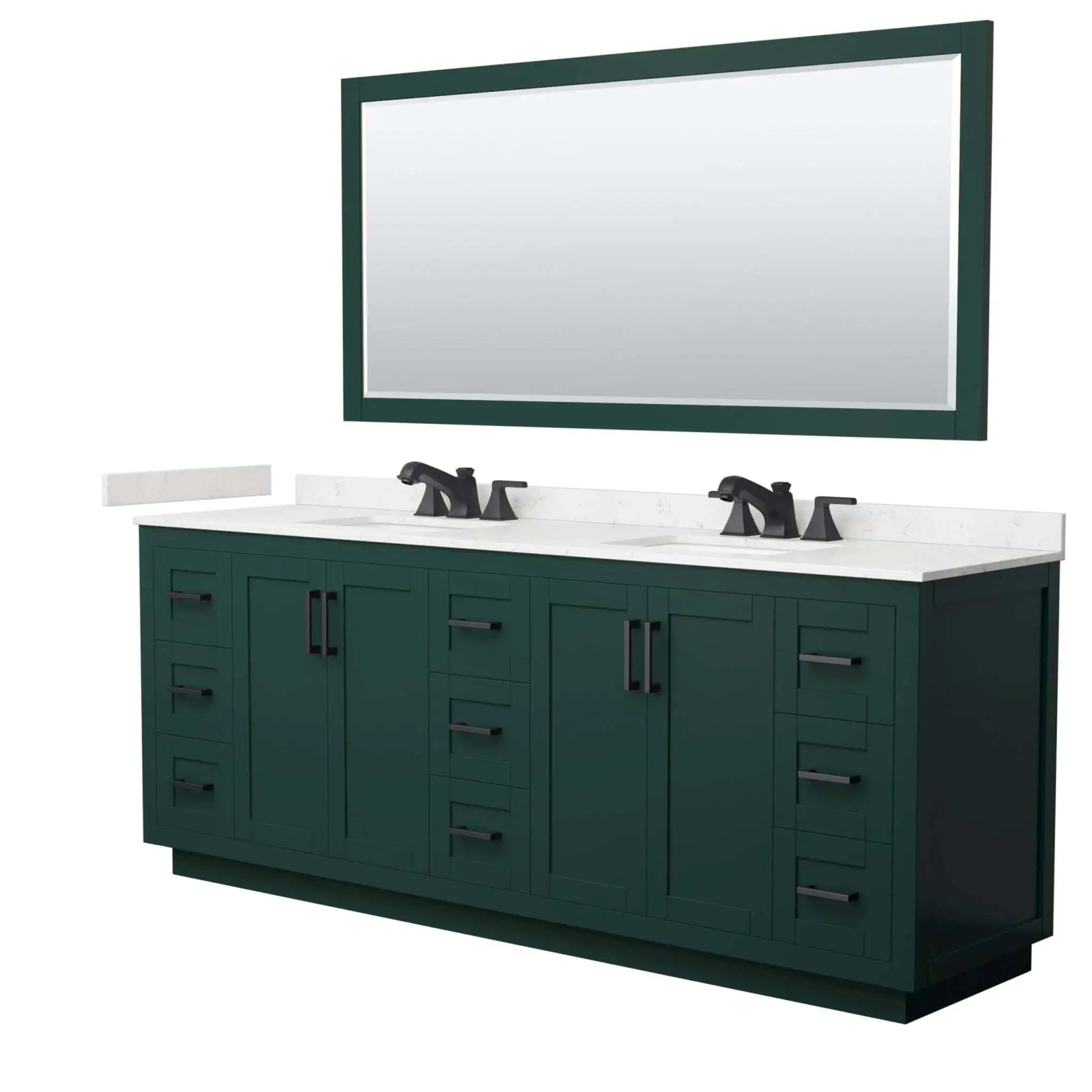84" Miranda Double Bathroom Vanity in Green with Matte Black Trim & 70" Mirror by Wyndham