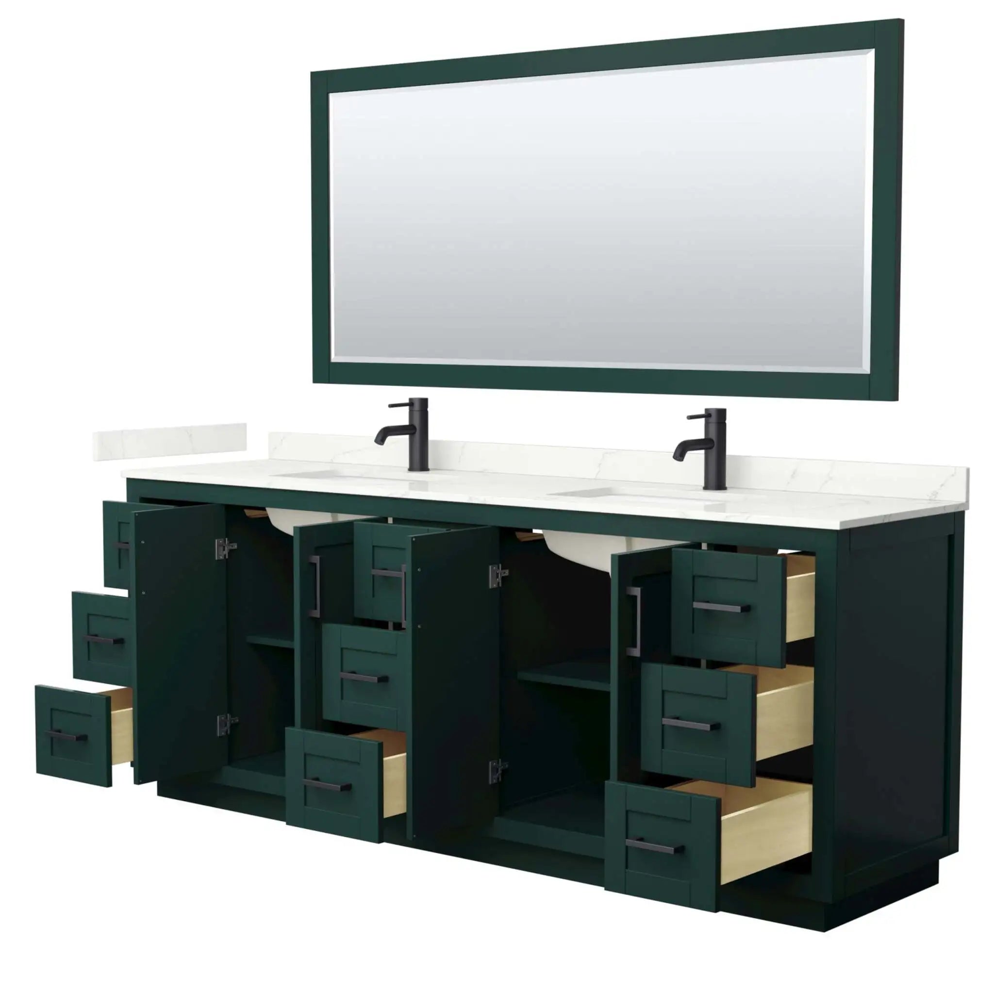 84" Miranda Double Bathroom Vanity in Green with Matte Black Trim & 70" Mirror by Wyndham