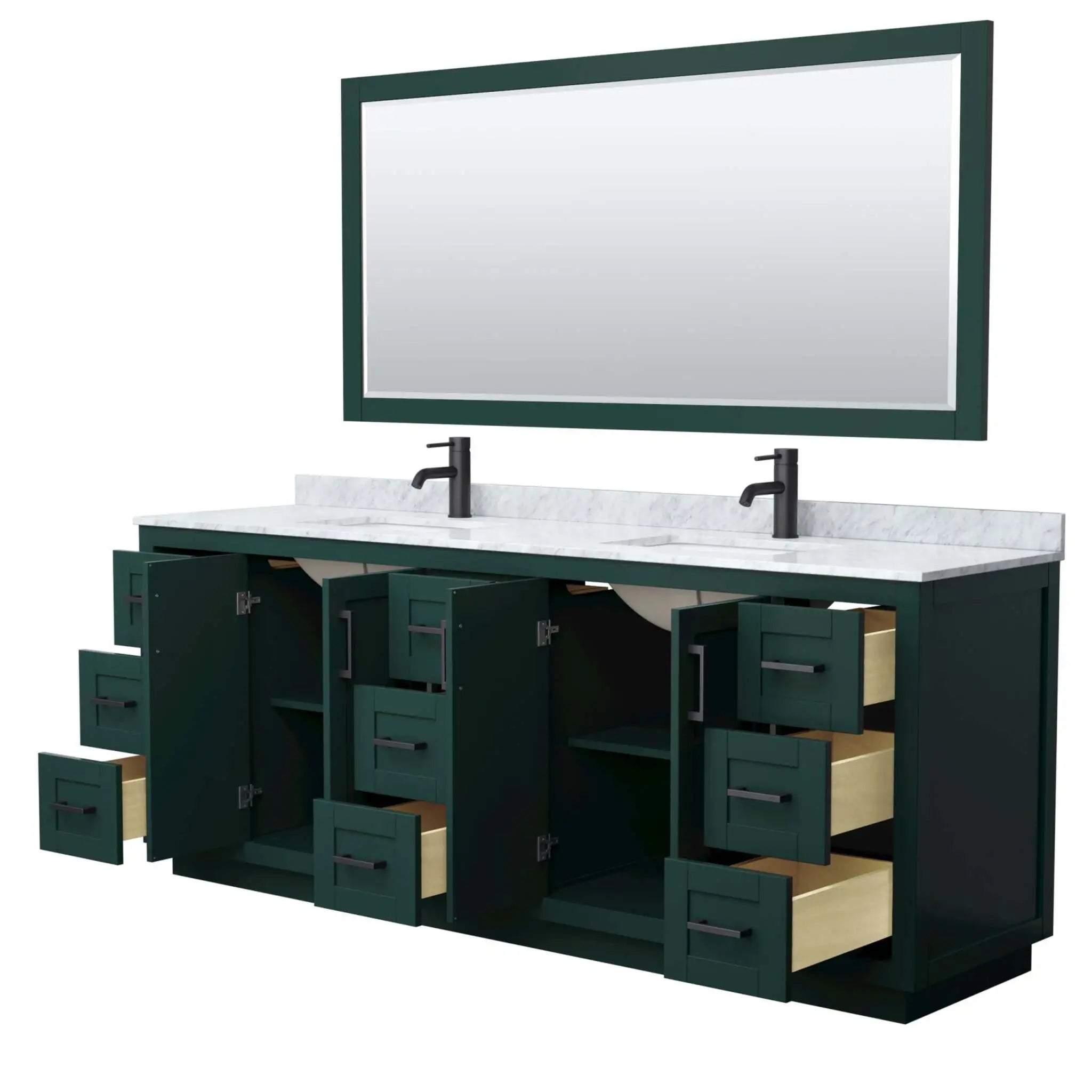 84" Miranda Double Bathroom Vanity in Green with Matte Black Trim & 70" Mirror by Wyndham