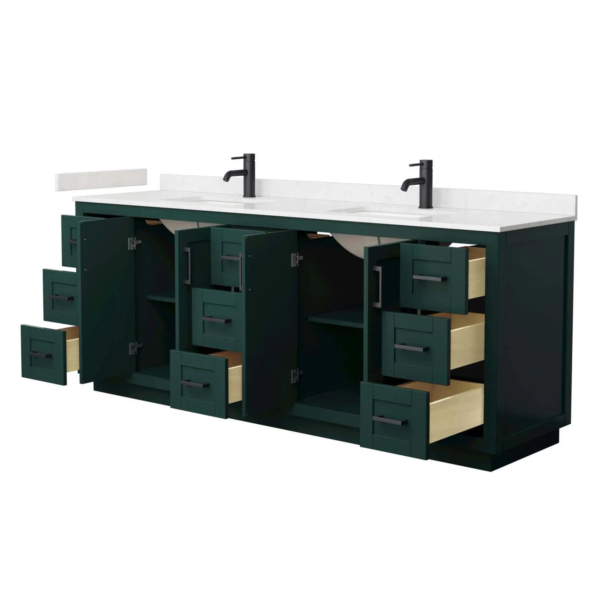 84" Miranda Double Bathroom Vanity in Green with Matte Black Trim by Wyndham
