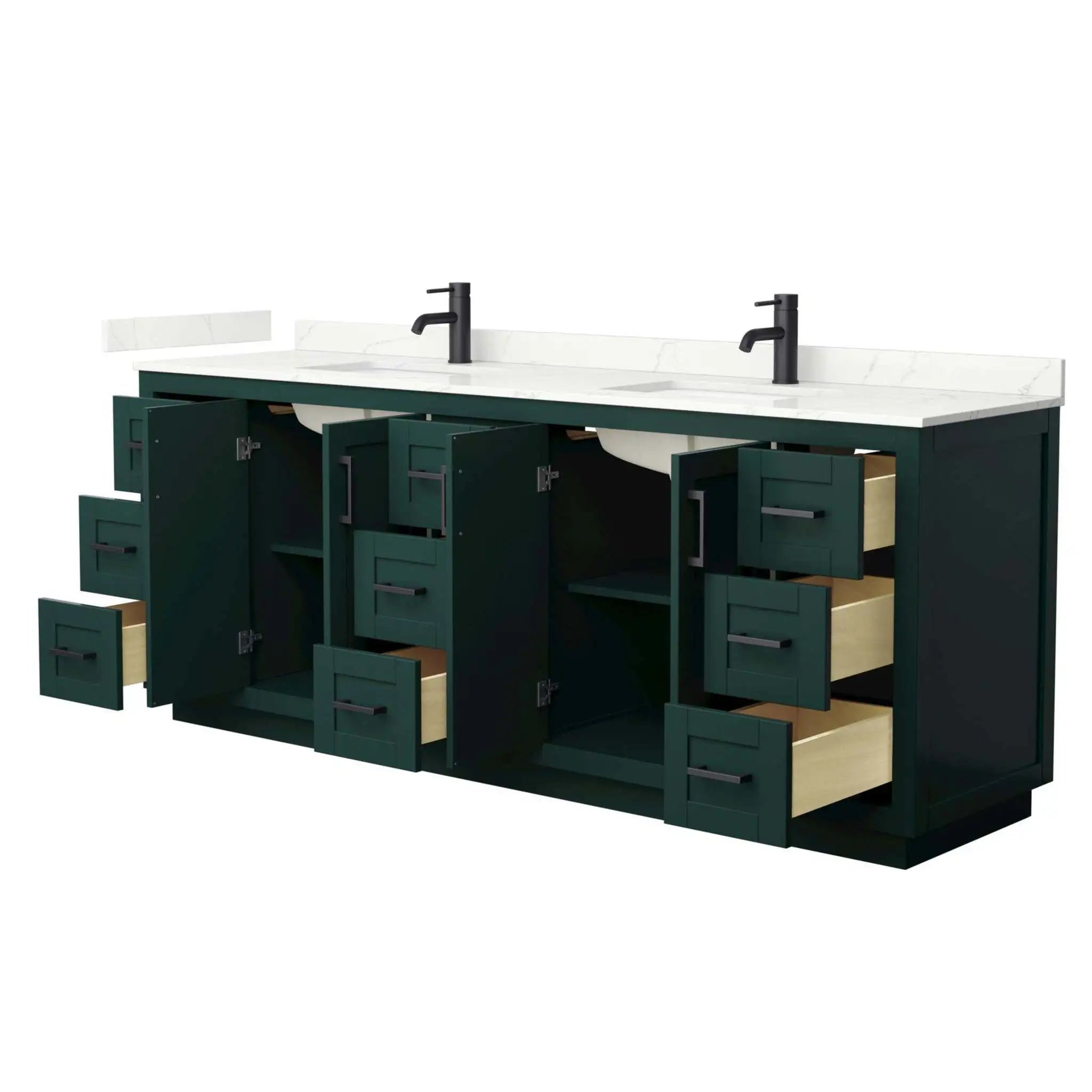 84" Miranda Double Bathroom Vanity in Green with Matte Black Trim by Wyndham