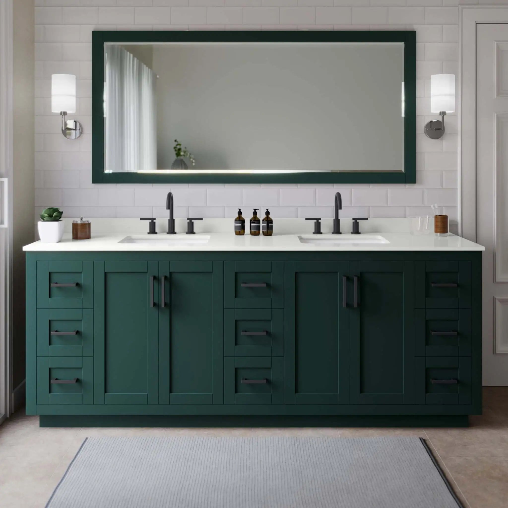 84" Miranda Double Bathroom Vanity in Green with Matte Black Trim by Wyndham