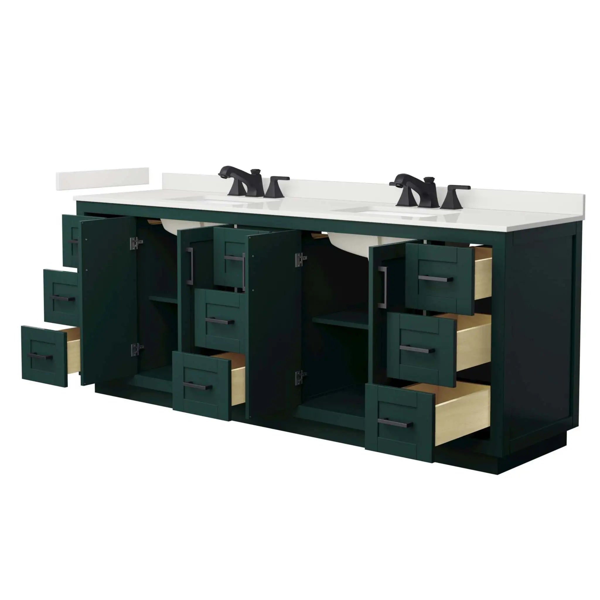 84" Miranda Double Bathroom Vanity in Green with Matte Black Trim by Wyndham