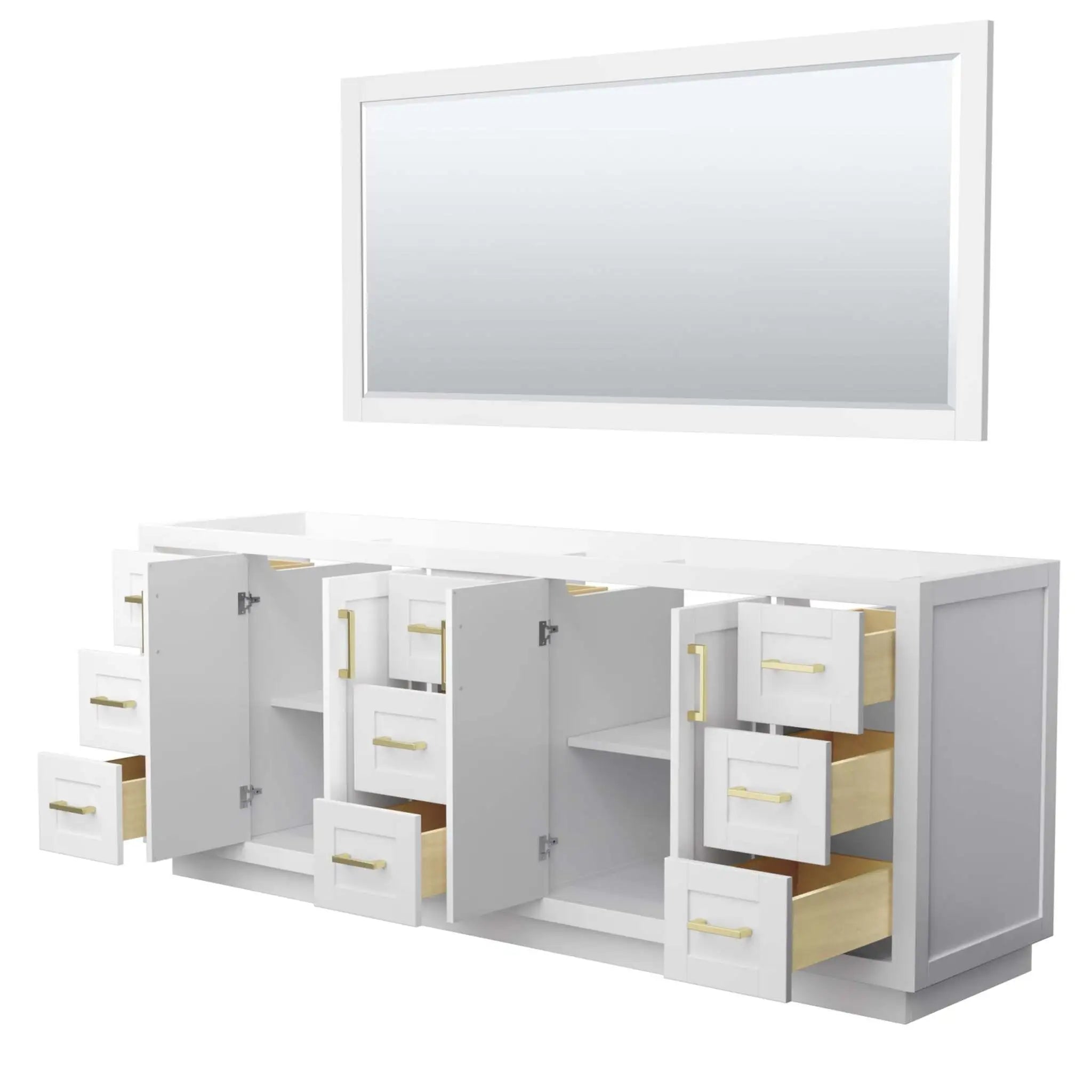 84" Miranda Double Bathroom Vanity in White with Brushed Gold Trim & 70" Mirror by Wyndham